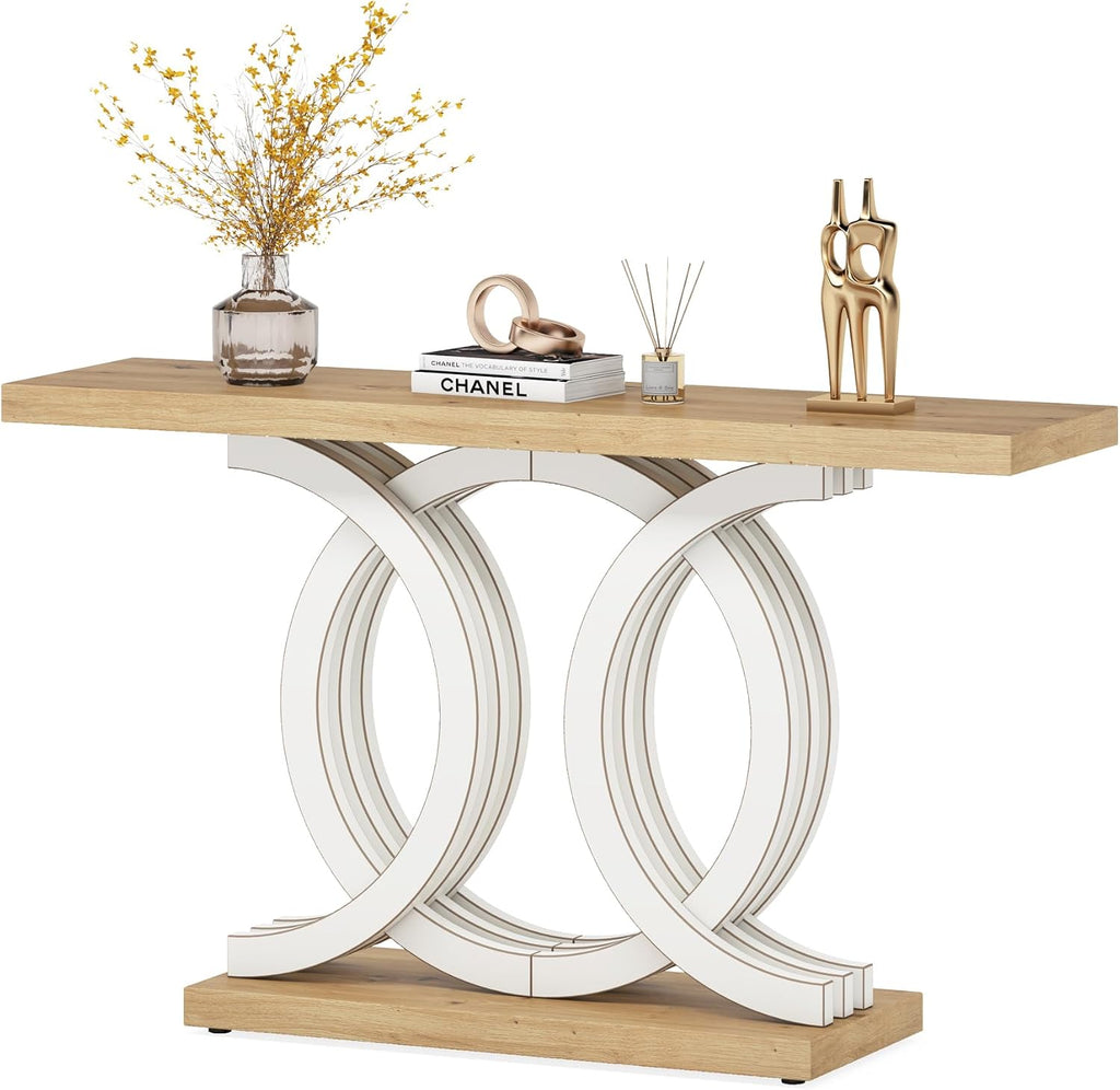 Tribesigns 55 in Console Table with Geometric Base, Modern Hallway Table, Wooden Entryway Table, Foyer Sofa Table, Unique Long Accent Table for Decoration and Organization (White) Brand