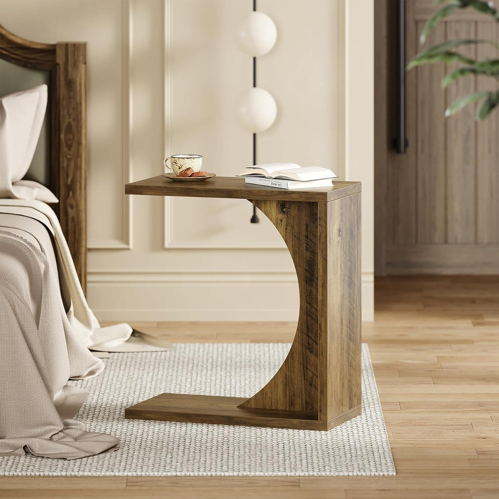 LITTLE TREE C-Shape End Table for Sofa & Bedroom - Small Side Table for Living Room, Over Couch Tray Stand for Laptop, Snacks, Books, 2 Pack