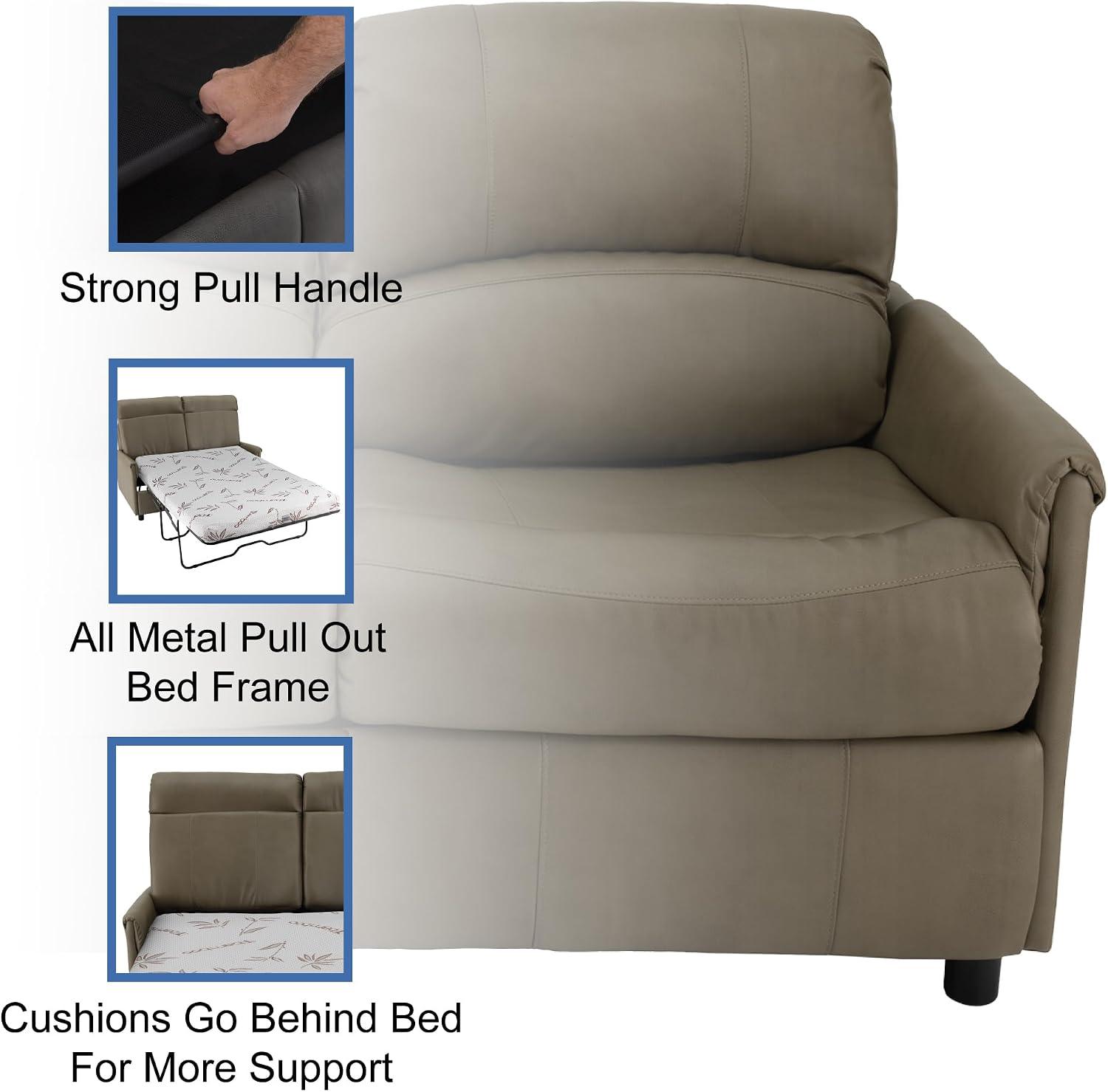 RecPro Charles Collection 60' RV Hide A Bed Loveseat | Memory Foam Mattress | Putty Faux Leather
