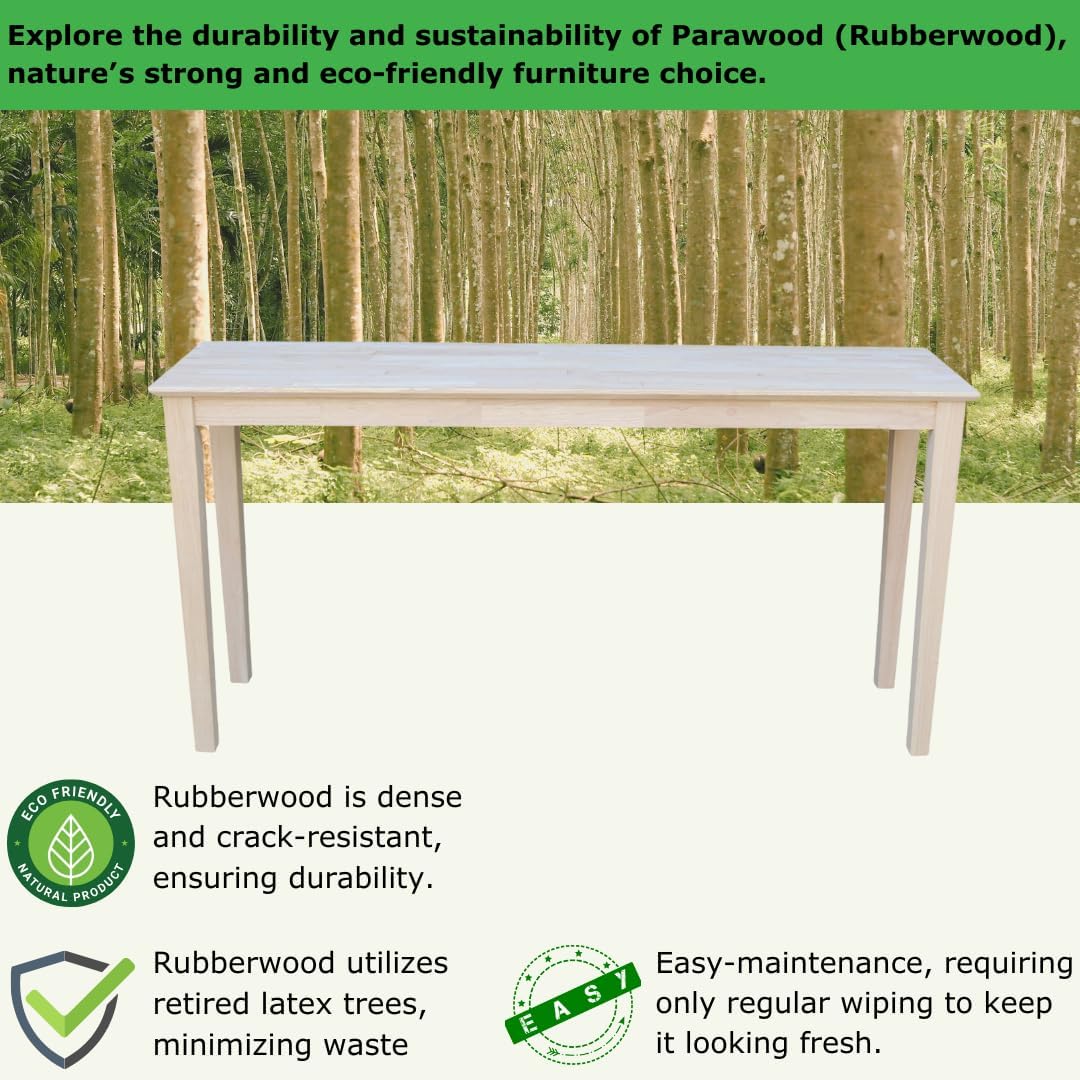 International Concepts Shaker Console Table, 60-Inch Long, Solid Parawood, Unfinished