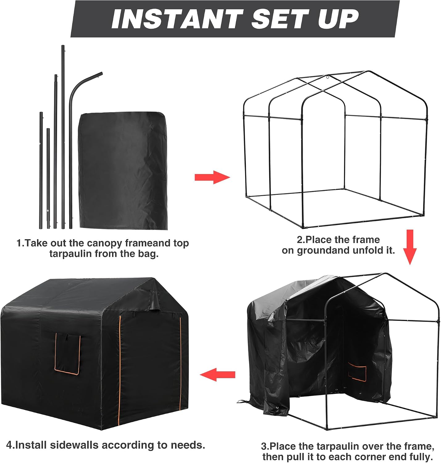 Heavy Duty 86'x64'x71' Waterproof Motorcycle Shed with Roll-up Mesh Windows，Portable Bike Storage Shed Tent with 420D Oxford Fabric for 5-8 Bicycles/Motorcycle/Carports/Garden Tools/Toys/Lawn Mower
