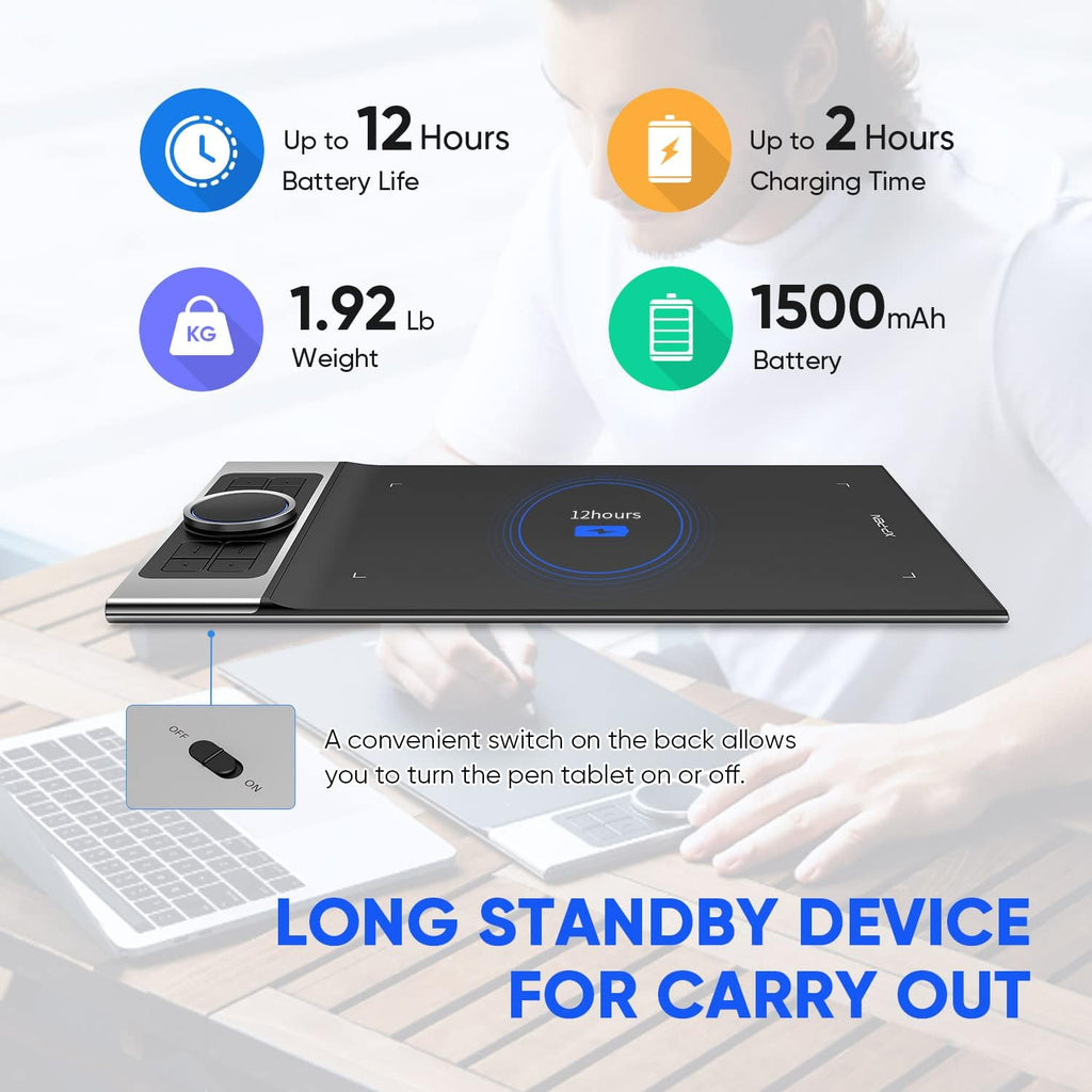 XPPen Deco Pro MW Bluetooth Drawing Tablets 11 Inches Wireless Drawing Tablets 8 Customizable ExpressKeys Art Tablet with 2 Dial Wheels Pen Tablet for Drawing, Painting and Remote Learning