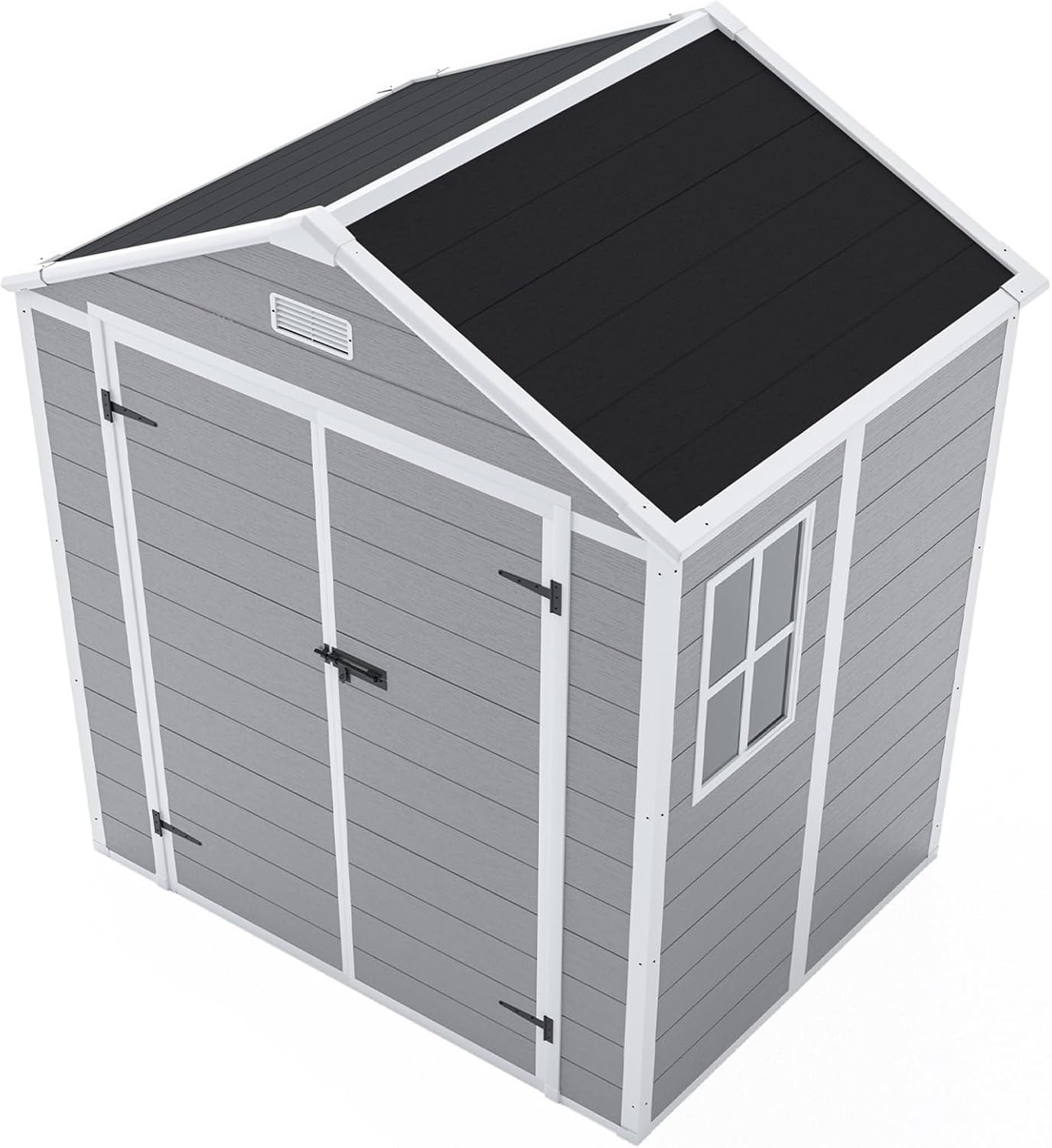 6 x 5 FT Resin Outdoor Storage Shed, Plastic Garden Shed with Floor, Large Storage Space, Lockable Doors & Windows, Plastic Tool Shed, 12mm Thick PP Board (6X5 FT)