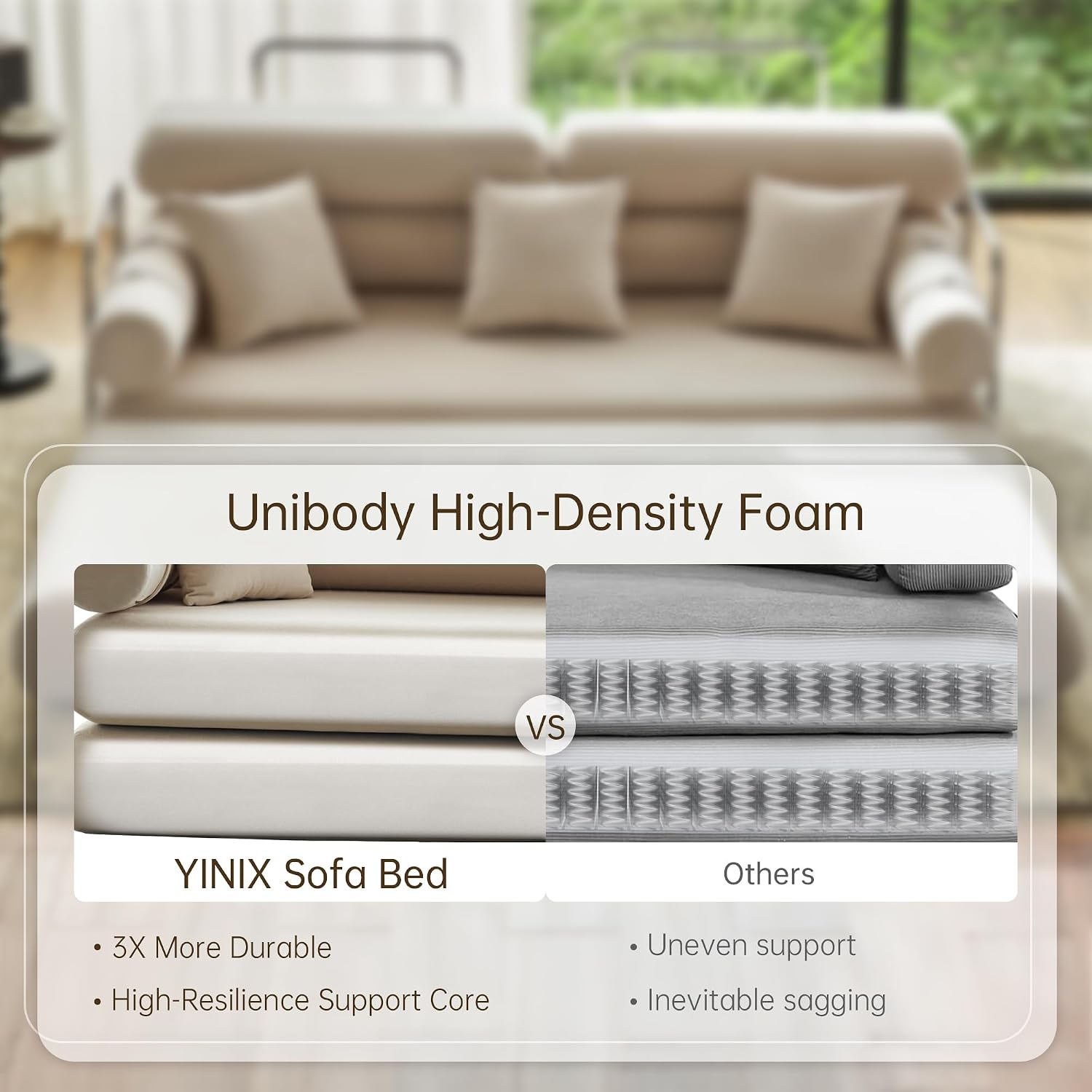YINIX Convertible Sleeper Sofa - 35'' High-Back Floor Couch Bed - Folding Sofa Bed with Rounded Arm Supports - Floor Sofa Lounge Sofa Bed for Living Room - Beige