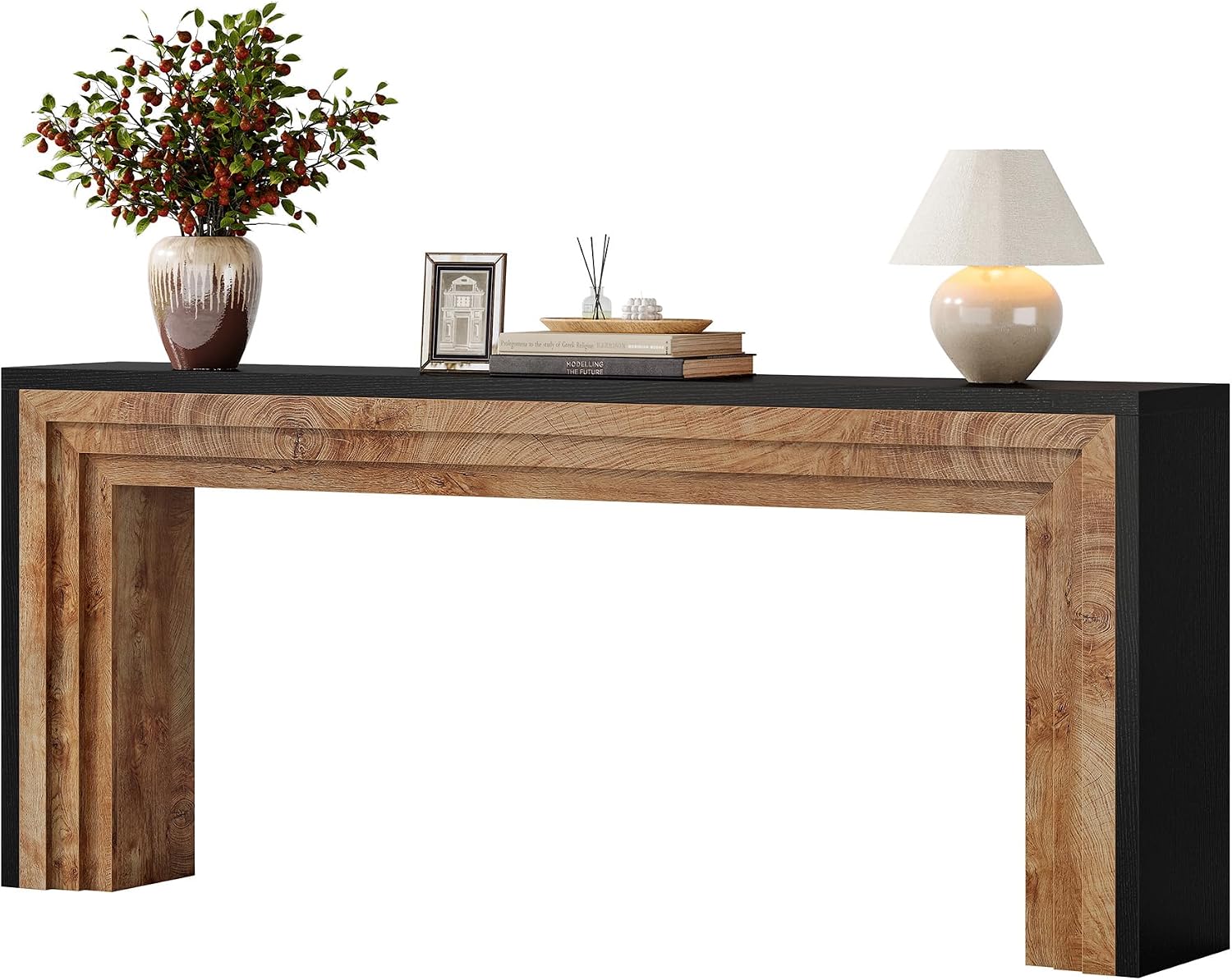 Tribesigns 70.9-Inch Long Console Table, Farmhouse Narrow Wooden Sofa Table Behind The Couch for Living Room, Entryway, Hallway, Foyer, Black + Natural Wood Color