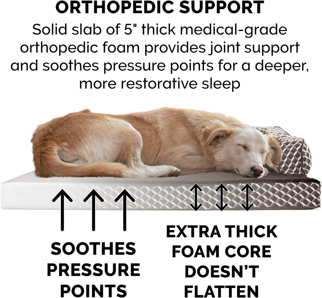 Furhaven Orthopedic Dog Bed for Large Dogs w/ Removable Bolsters & Washable Cover, For Dogs Up to 125 lbs - Plush & Woven Decor Comfy Couch Sofa - Diamond Brown, Jumbo Plus/XXL