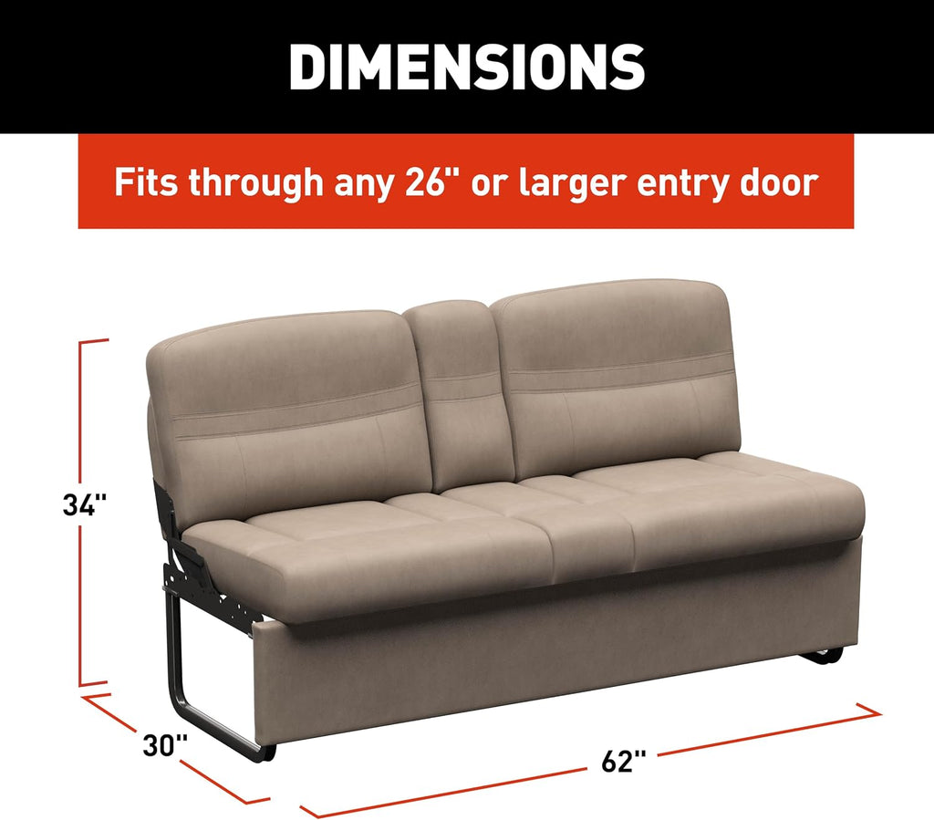 Thomas Payne Signature 62' Driftwood RV Jackknife Sleeper Sofa with Matching Kickboard, Easy Transition, High-Density Foam Cushioning, Fold-Down Center, Dual Cupholders - 2024044390