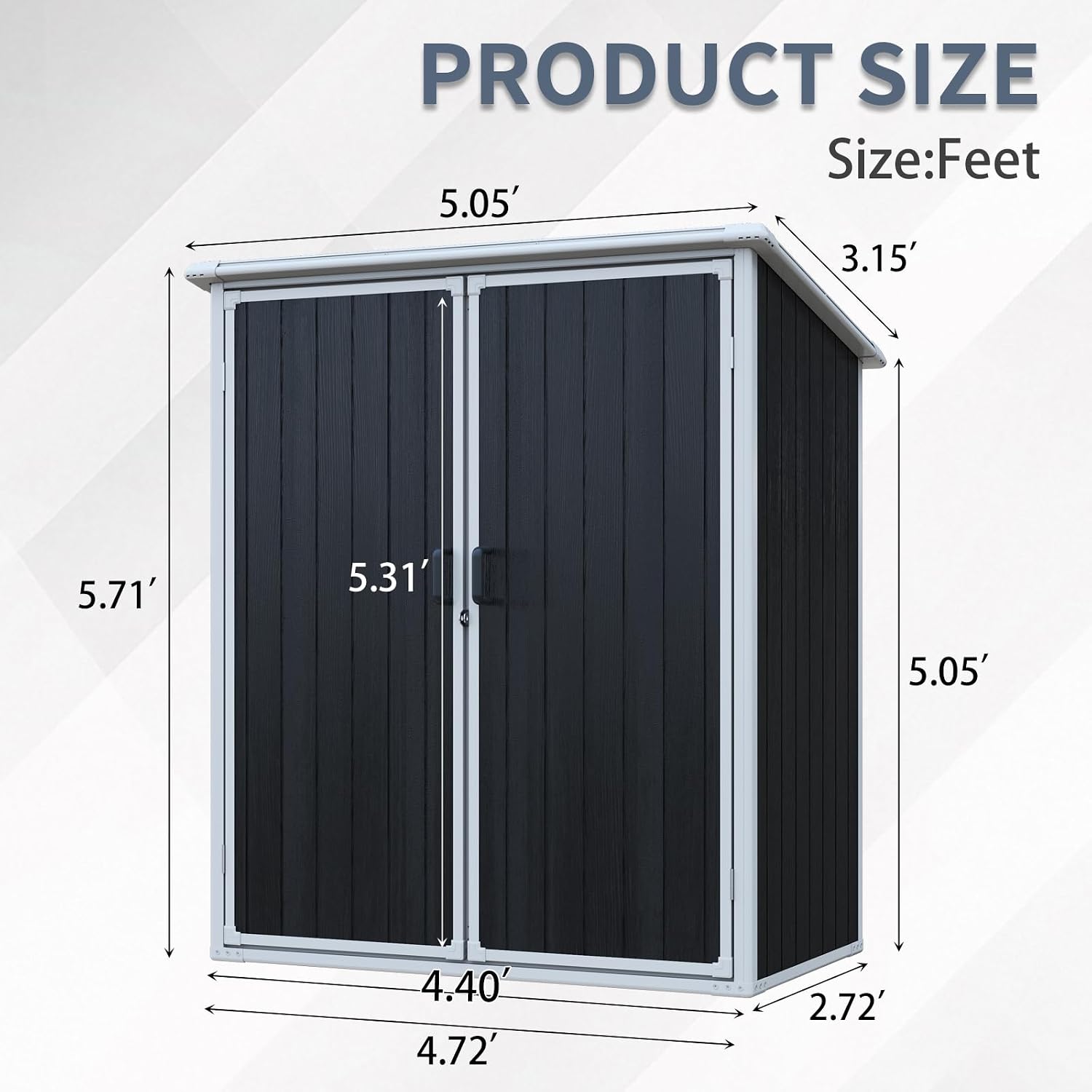 5x3 Resin Outdoor Storage Shed with Floor, Vertical Plastic Storage Cabinet with Lockable Doors, All-Weather Garden Tool Shed for Bikes and Patio Furniture (Black)
