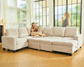 Belffin Modular Sectional Sleeper Sofa with Pull Out Bed U Shaped Sectional Sofa Couch with Storage Ottoman Velvet Covertible 7-Seater Sofa for Living Room Beige