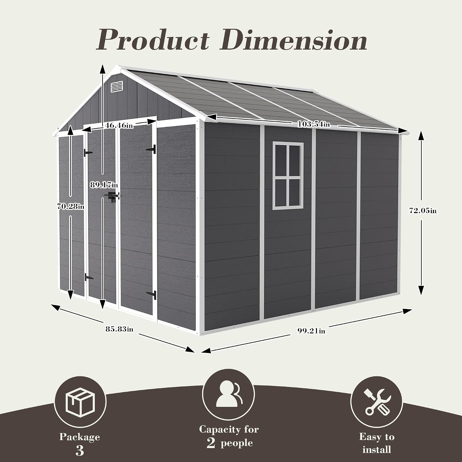 Campcraft 6x6ft Outdoor Storage Shed, Heavy-Duty Resin Plastic Garden Shed with HD Window, Waterproof UV-Resistant Tool Shed for Backyard, Patio & Lawn Equipment 12mm Thick PP Walls (8 x 8 ft)
