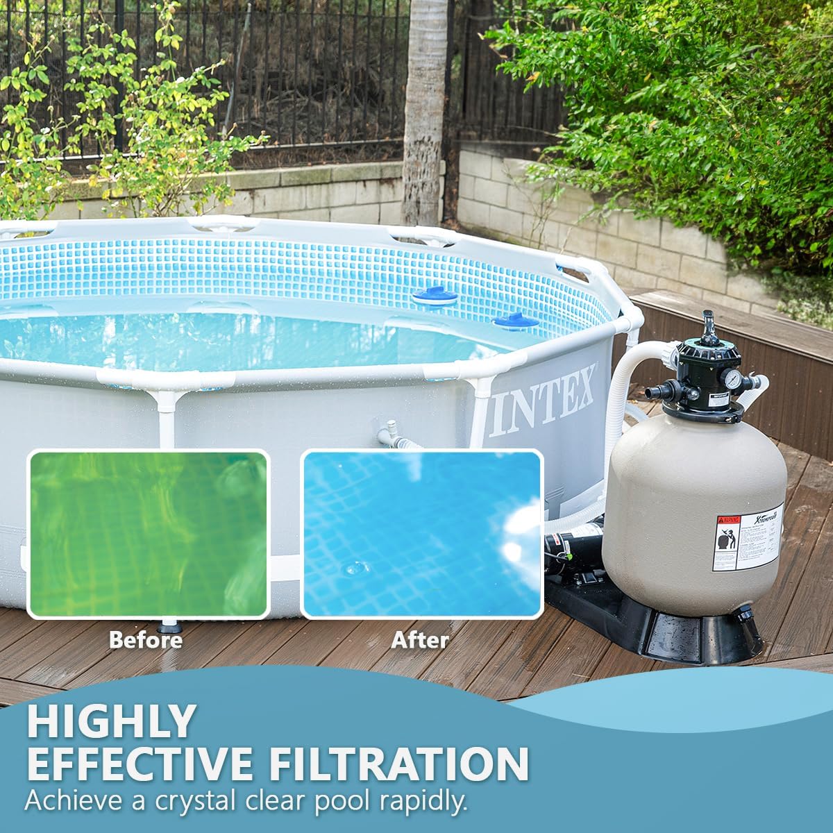 XtremepowerUS 19' Sand Filter with 1.5HP Pool Pump High Flow 4,500GPH for Above Ground & Inground Swimming Pool Media System up to 18,000 Gallons Pool High Flow