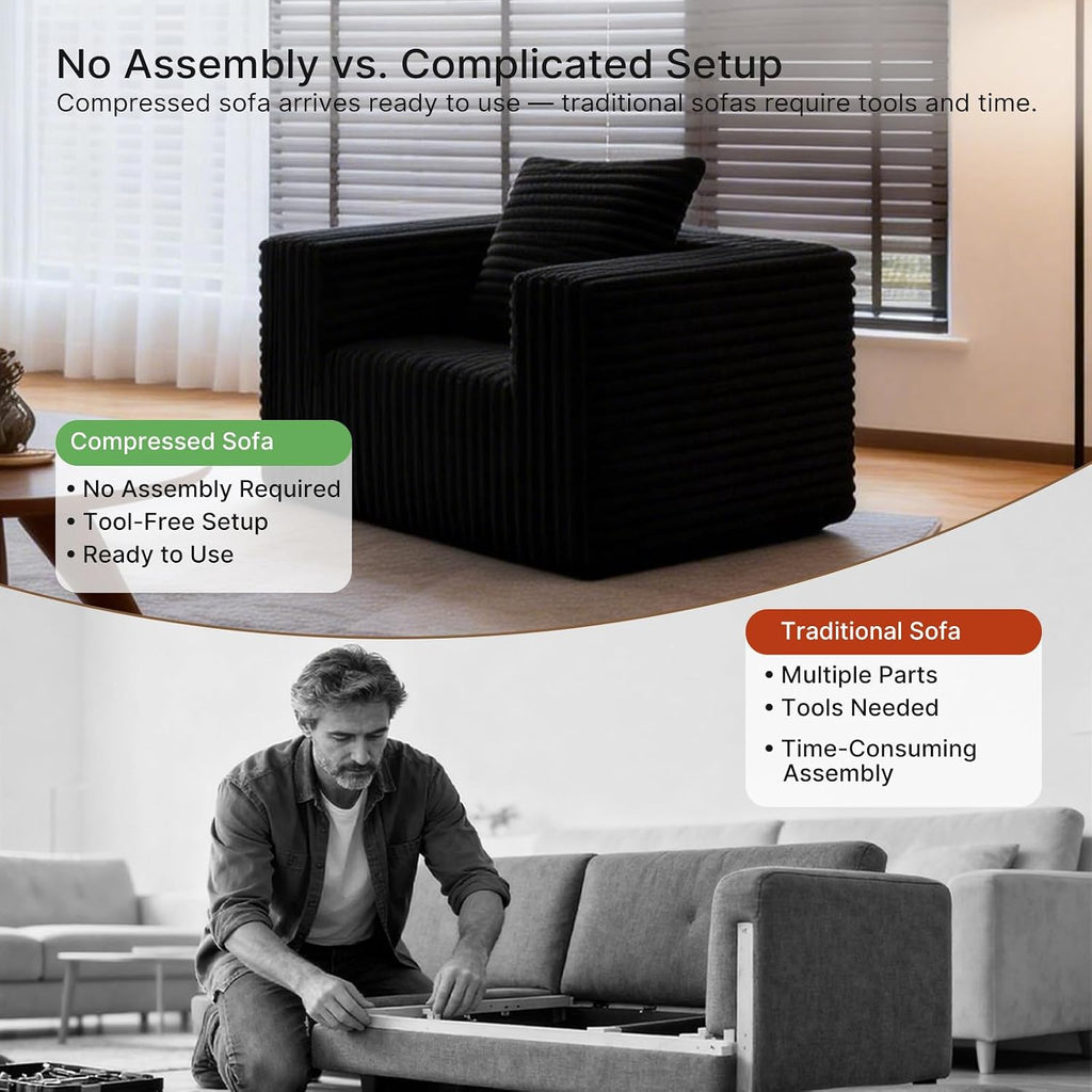 Single Cloud Sofa - No Assembly Giant Bean Bag Chair, High Backrest Wide Armrest Foam Boneless Couch, High Capacity Comfy Furry Sofa for Small Spaces Living Room Bedroom Apartment Dorm Office