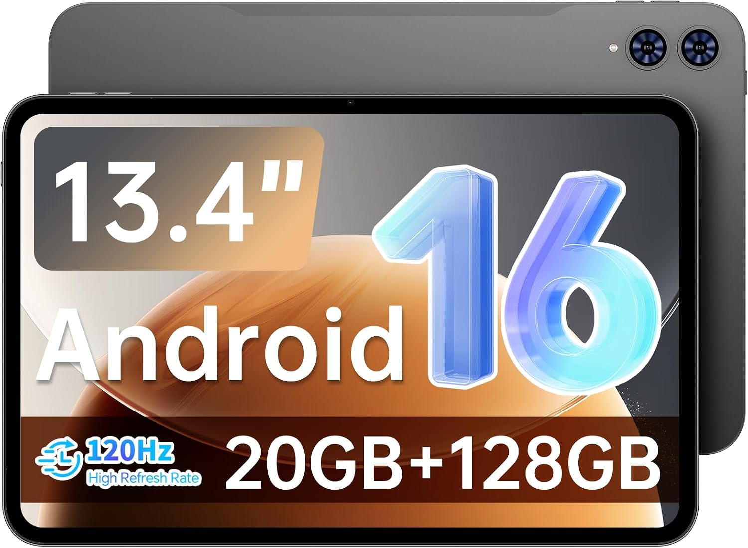 TECLAST Android 16 T65 13.4 inch Large Tablet, 20GB+128GB,120Hz 1920x1200 IPS Display,2.2Ghz Octa-Core Processor,10H 8000mAh Battery, 2.4GHz+5GHz WiFi,4G LTE,GPS, 3.5mm Headphone Jack for Music Lovers