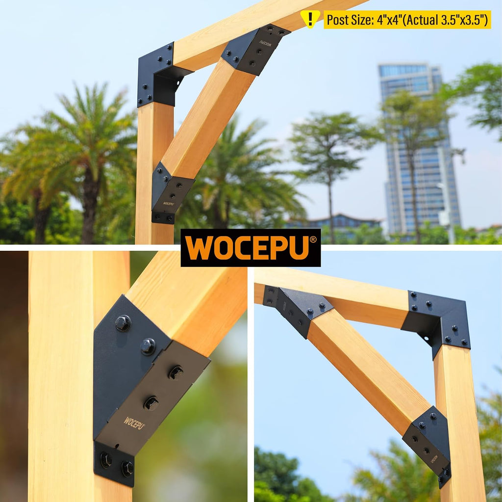 8pack 45 Degree Angle Support Bracket, for 4x4 (Actual 3.5''x3.5'') Pergolas, Gazebo, Deck Porch, Cabin Elevated Wood Support Bracket Support kit (Frosted-Black)