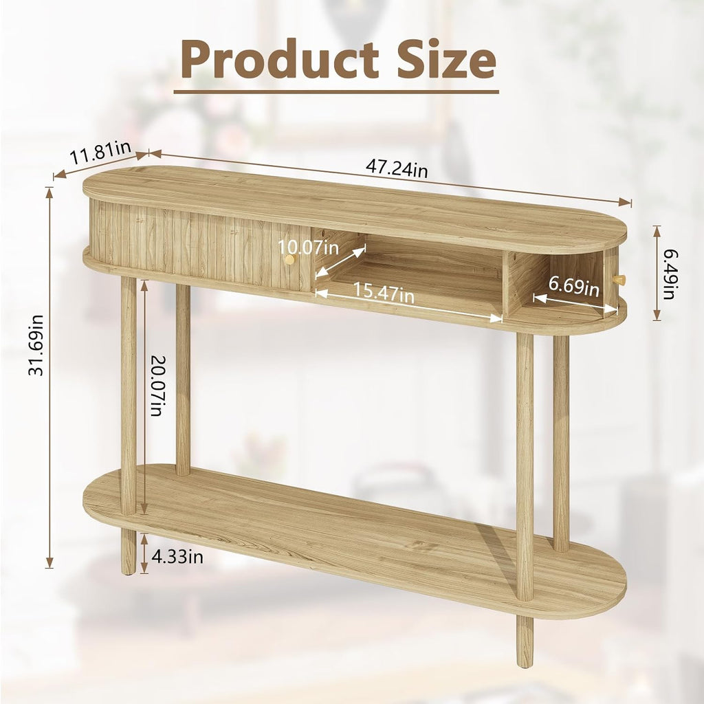 ARTPOWER 47.2' Modern Entryway Table with Wood Tambour Door, Accent Behind Couch Sofa Console Table with Storage, Fluted Side Table for Hallway, Living Room, Foyer, Natural Wood