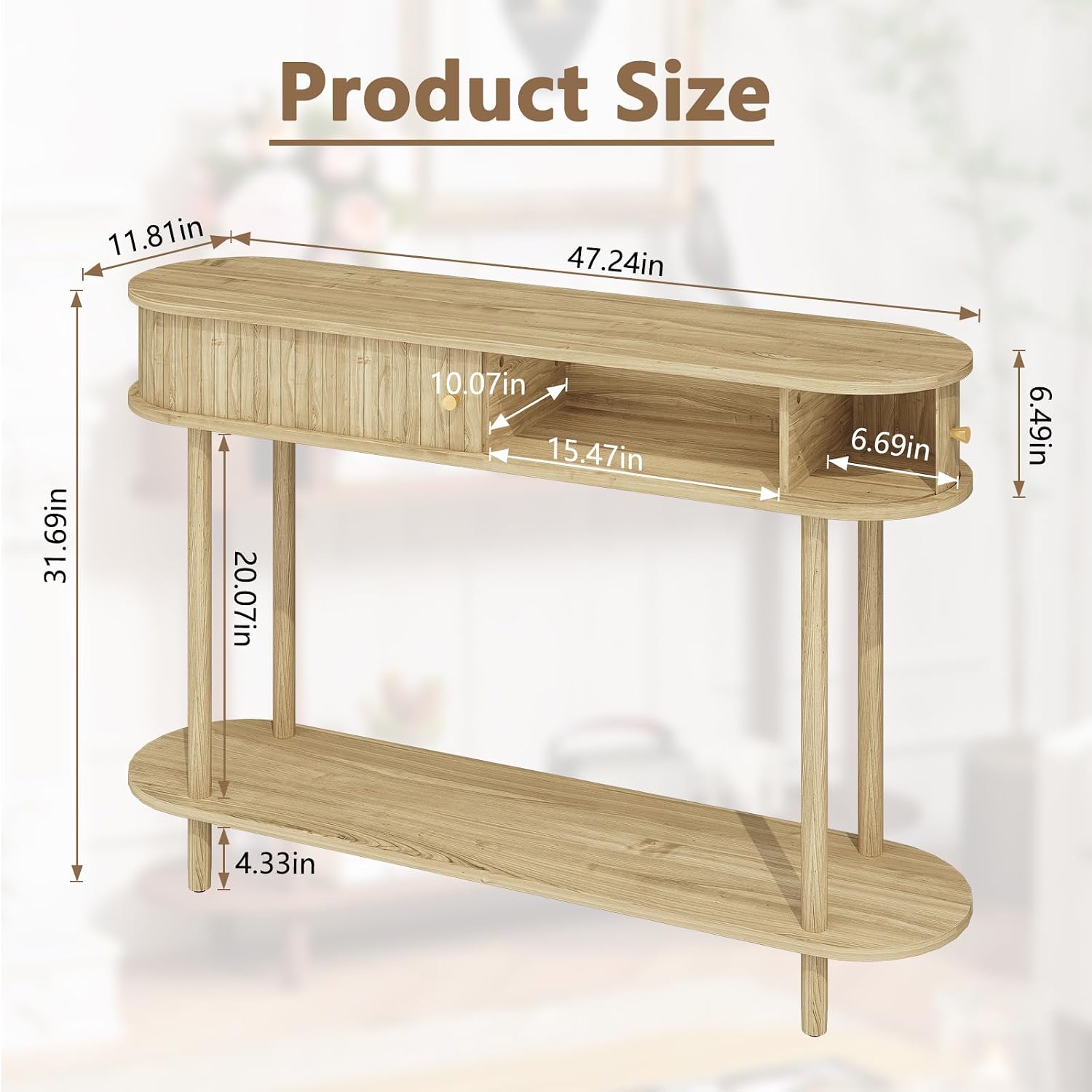 ARTPOWER 47.2' Modern Entryway Table with Wood Tambour Door, Accent Behind Couch Sofa Console Table with Storage, Fluted Side Table for Hallway, Living Room, Foyer, Natural Wood