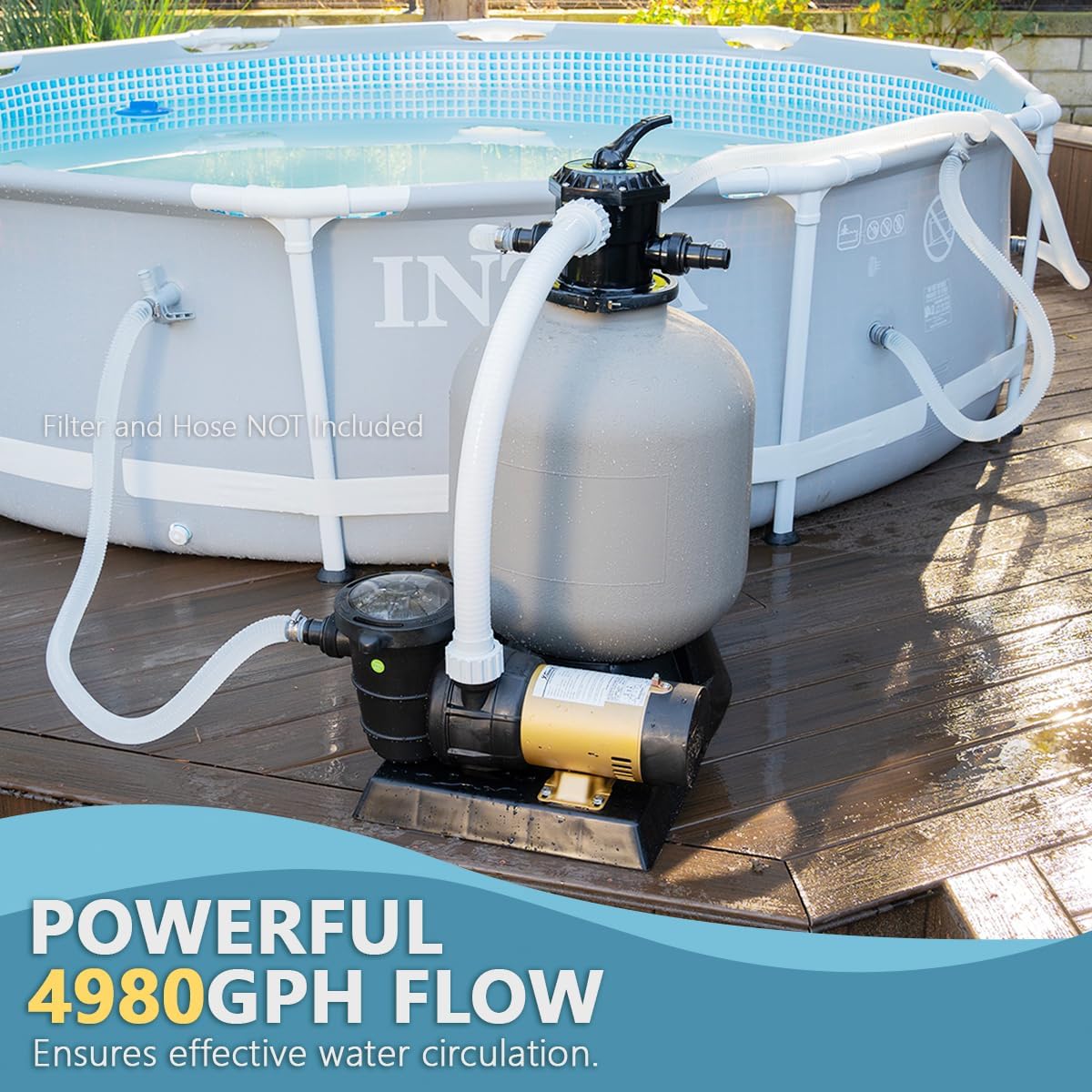 XtremepowerUS 2-Speed Variable Pool Pump 1.5 HP Swimming Pool Pump High-Flow Above-Ground Pump Large Strainer w/ 1.5' Slip On Fitting Set