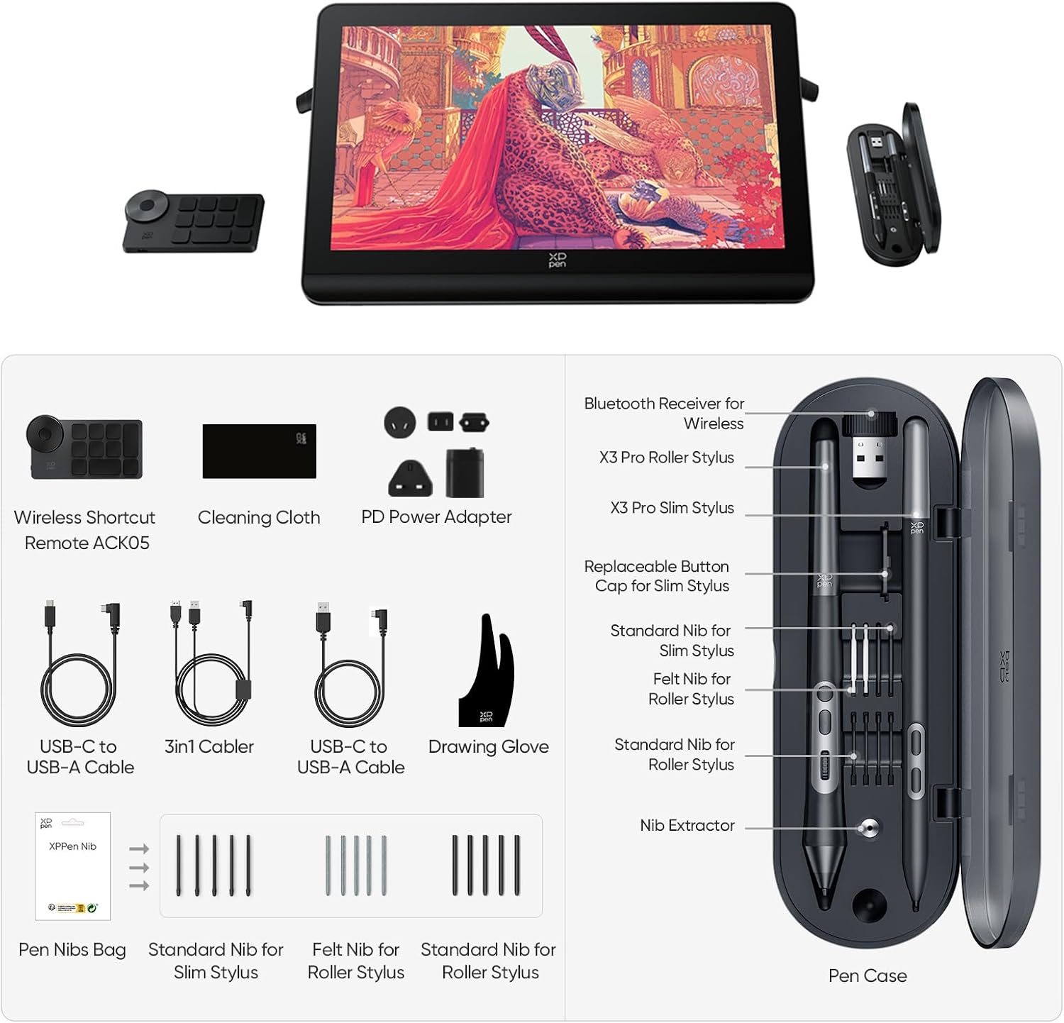 XPPen 4K UHD Artist Pro 19 Gen2 Drawing Tablet with Screen and XPPen ACS18 Drawing Tablet Stand, 156% sRGB Graphic Tablet with 1.07 Billion Colors