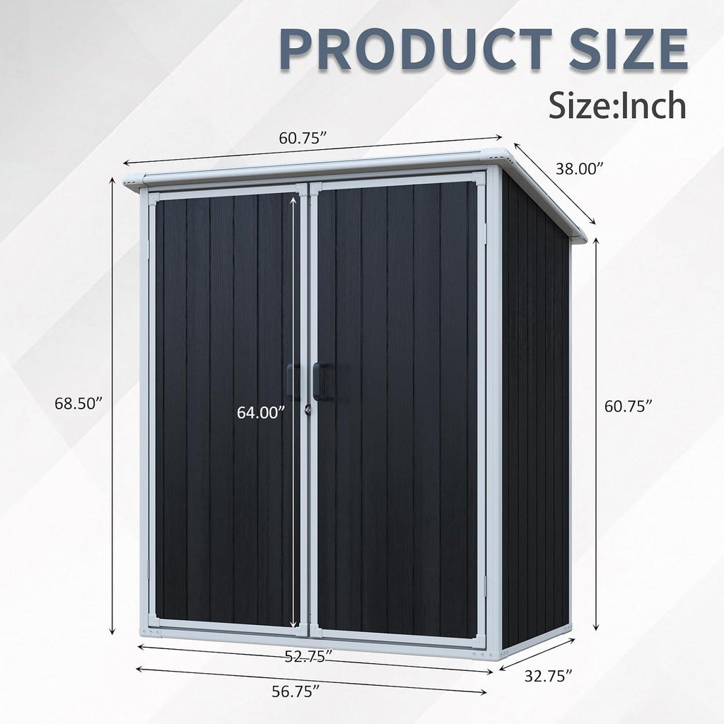 5x3 Resin Outdoor Storage Shed with Floor, Vertical Plastic Storage Cabinet with Lockable Doors, All-Weather Garden Tool Shed for Bikes and Patio Furniture (Black)