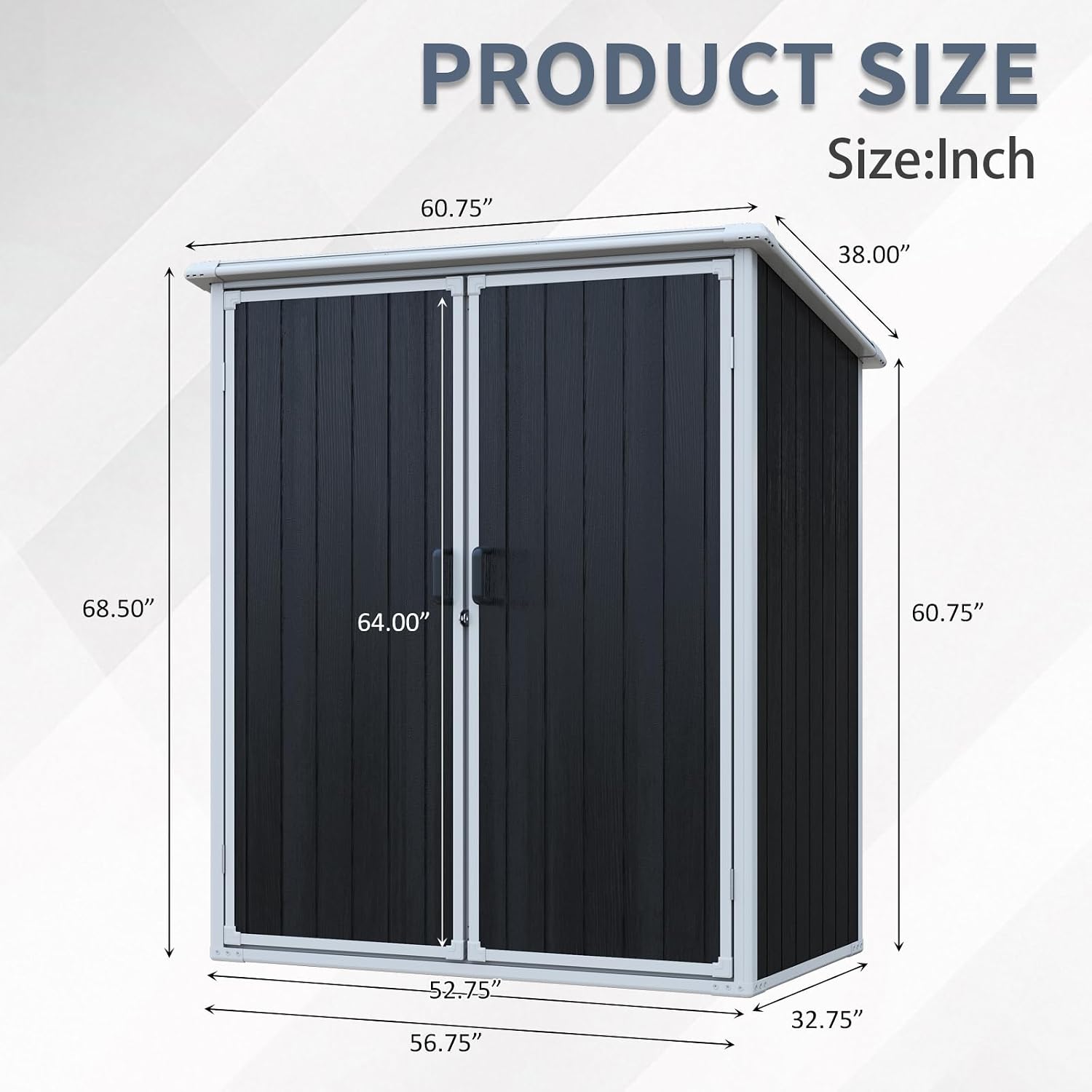 5x3 Resin Outdoor Storage Shed with Floor, Vertical Plastic Storage Cabinet with Lockable Doors, All-Weather Garden Tool Shed for Bikes and Patio Furniture (Black)