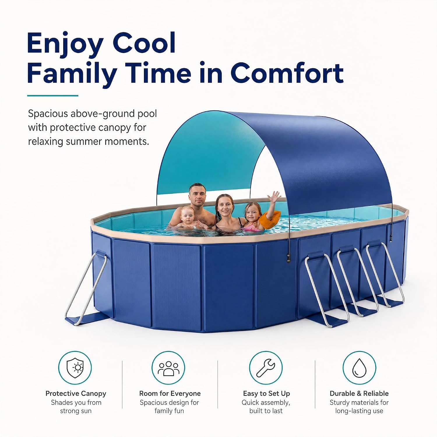 118' Non-Inflatable Foldable Swimming Pool for Family, Portable Above Ground Pool for Adults & Kids, Easy Setup for Outdoor, Backyard, Garden, Camping - Durable PVC(118'x87'x20', NEW)