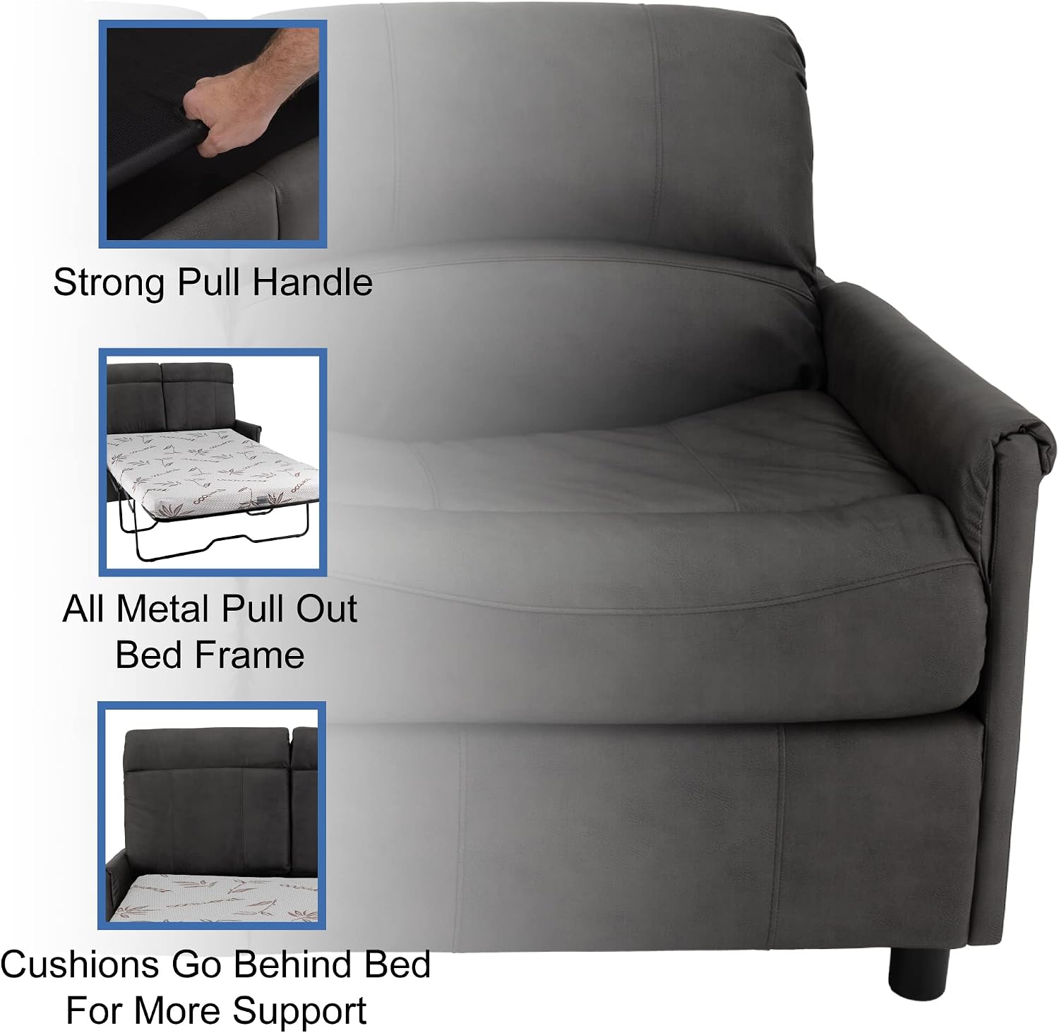 RecPro Charles Collection 60' RV Hide A Bed Loveseat | Sleeper Sofa With Memory Foam Mattress | Pull Out Couch | Living Room (Slideout) Furniture | Gunmetal