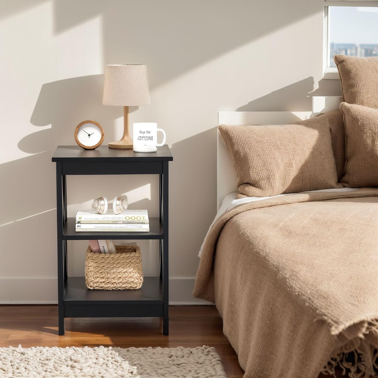 Sophia & William Farmhouse End Table Set of 2 with Storage Shelves, 3-Tier Sofa Side Table Nightstand Bedside Table for Living Room Bedroom Office, Expresso