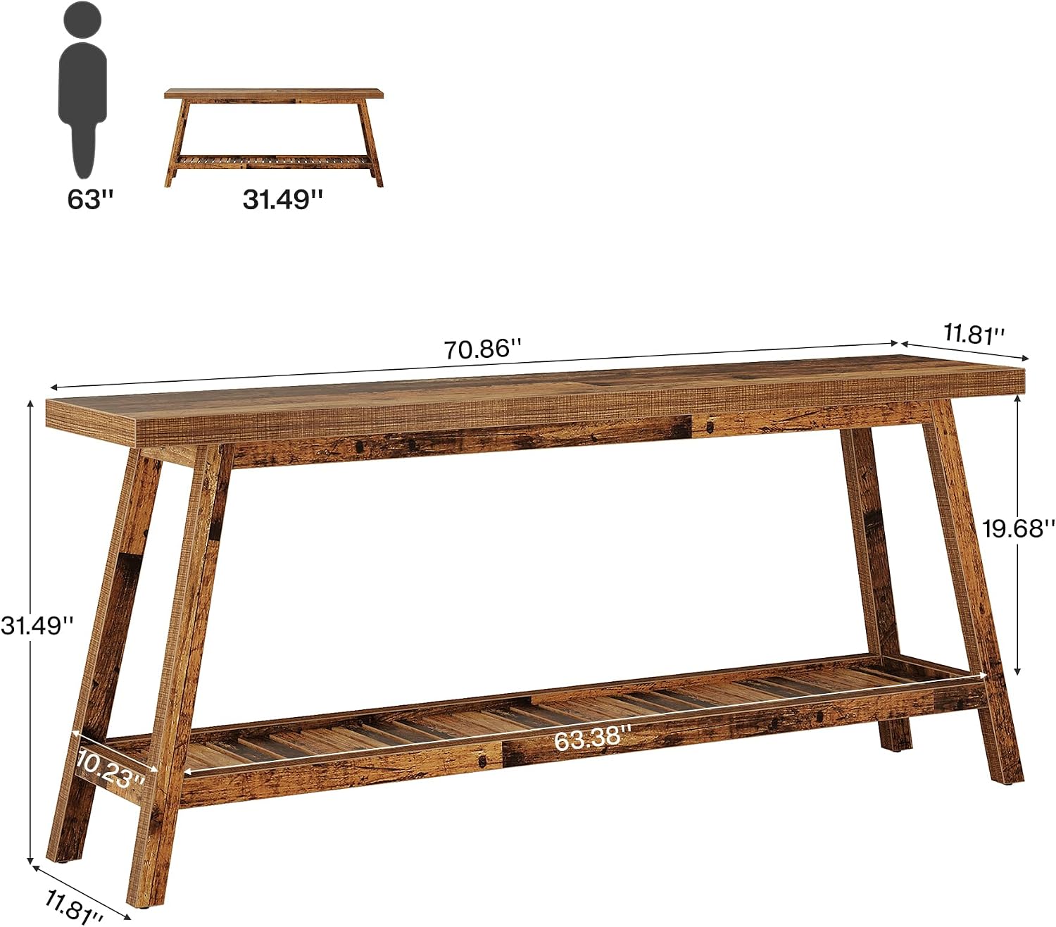 Tribesigns Farmhouse Console Entryway Table: 70.9 Inches Extra Long Console Table for Entryway, 2-Tier Narrow Wood Foyer Sofa Couch Table for Hallway, Entrance, Living Room, Mixed Brown