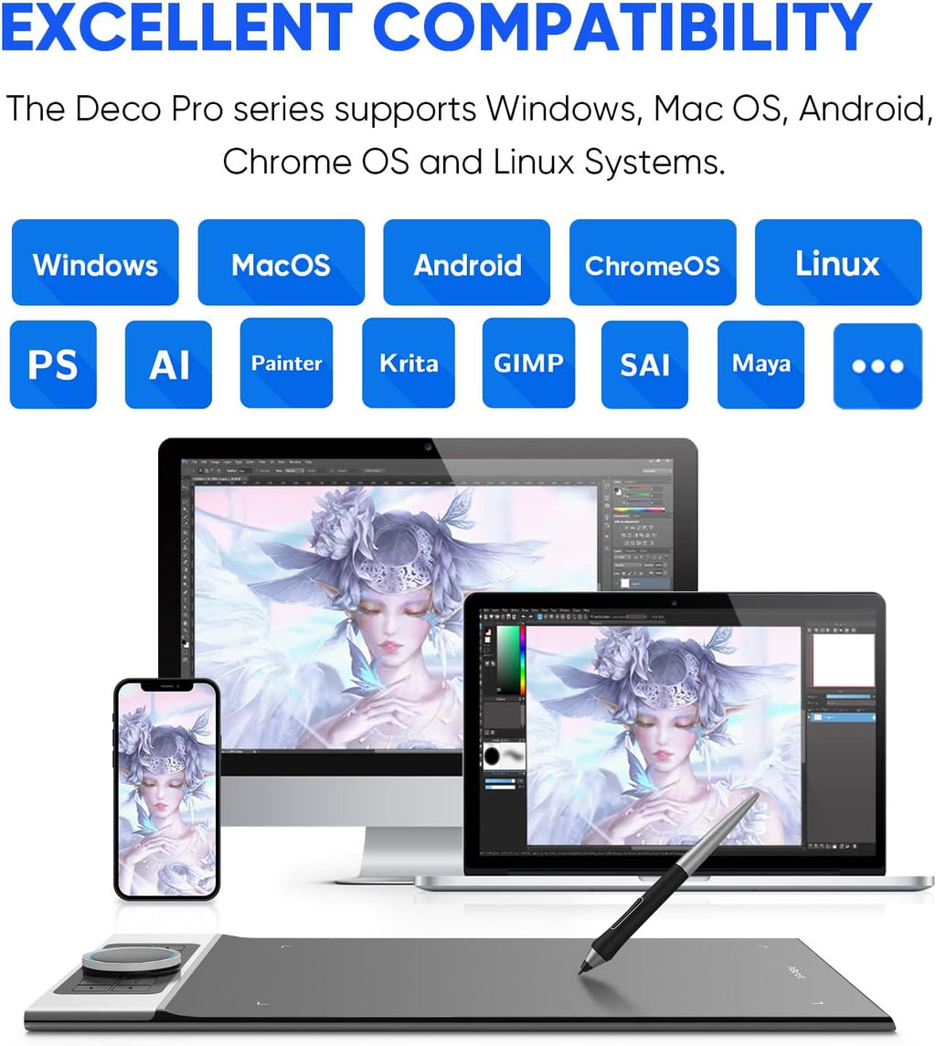 XPPen Deco Pro MW Bluetooth Drawing Tablets 11 Inches Wireless Drawing Tablets 8 Customizable ExpressKeys Art Tablet with 2 Dial Wheels Pen Tablet for Drawing, Painting and Remote Learning