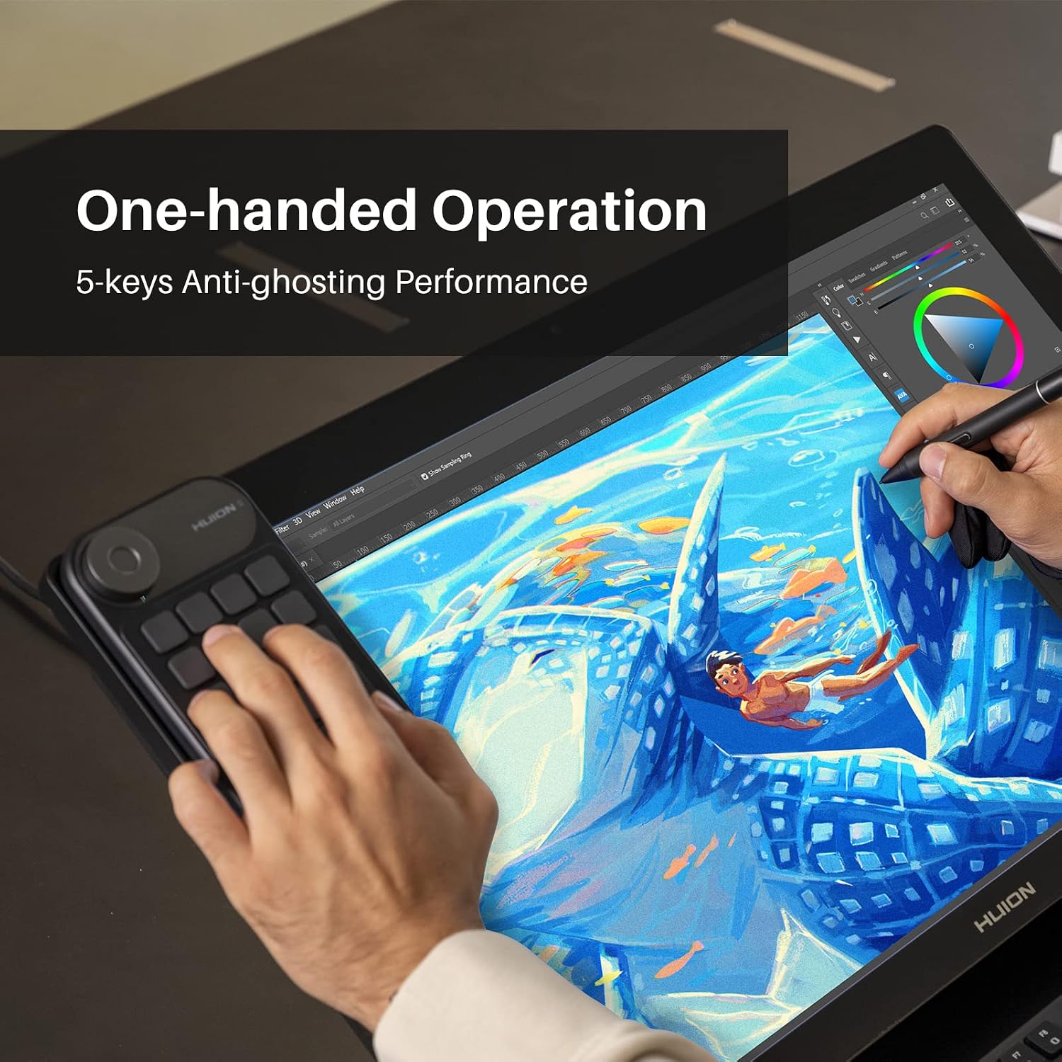 HUION KAMVAS 16 Graphics Drawing Tablet with Full-Laminated Screen Anti-Glare 10 Express Keys Android Support Battery-Free Stylus Adjustable Stand - 15.6 Inch Pen Display with Mini Keydial K20