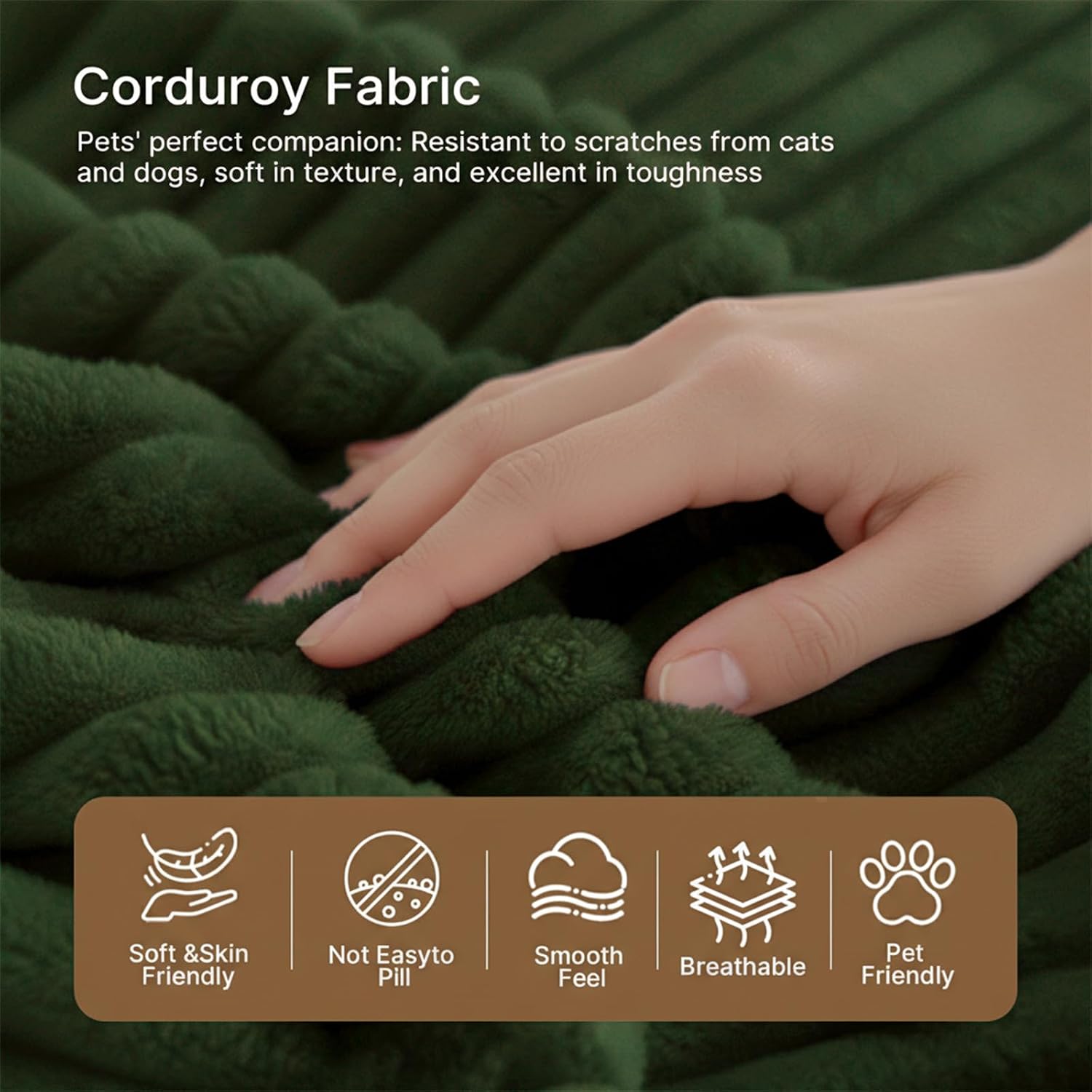 3-Seater Deep-Seat Corduroy Lounge Sleeper Sofa, No Assembly Frameless Foam Cloud Couch, Comfy Plush for Living Room Bedroom Apartment Dorm Office（Green）