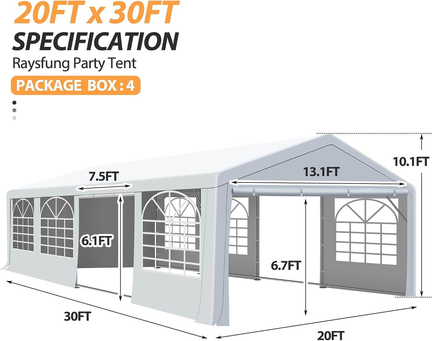 20' x 29.5' Heavy Duty Party Tent, Outdoor Large Wedding Tent with Removable Sidewalls, Event Canopy Shelter for Birthday Party, Outdoor Event