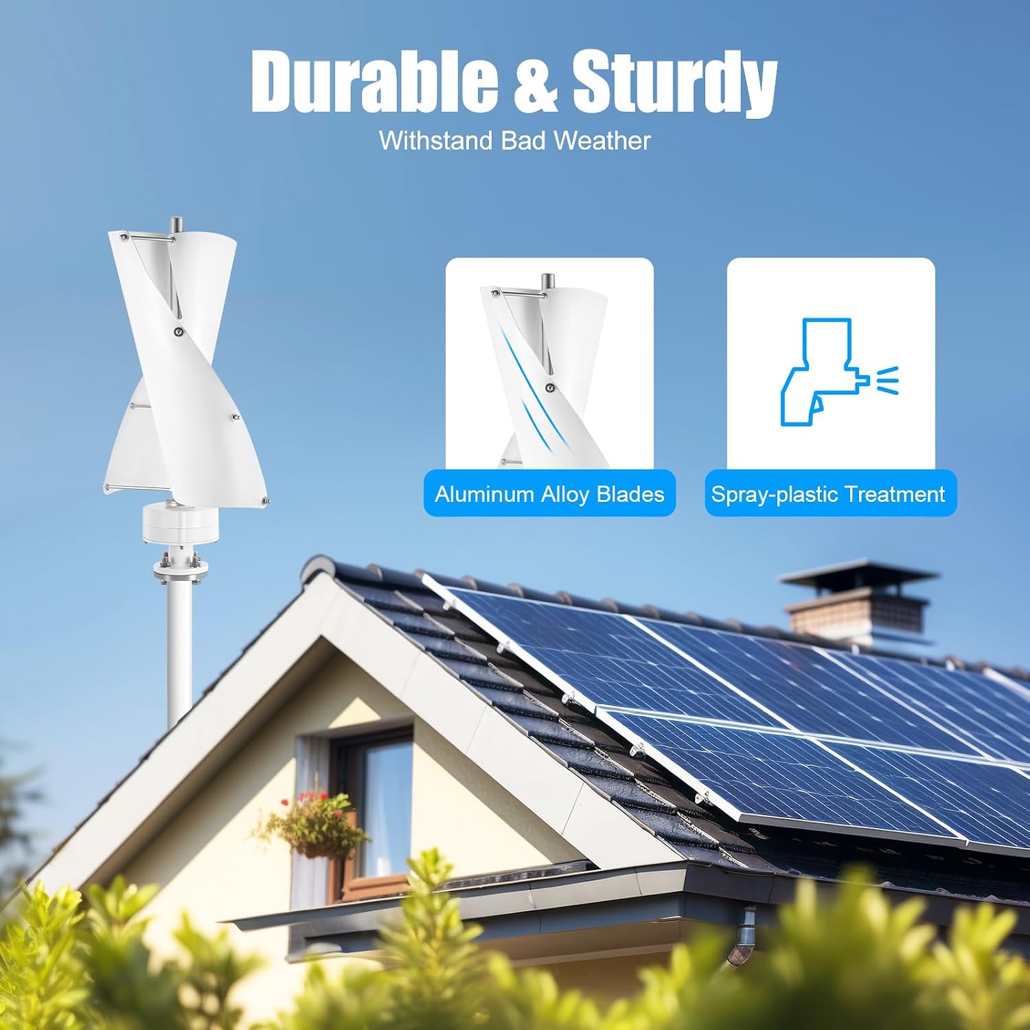100W Wind Turbine, 12V Vertical Axis Wind Driven Generator with 2 Blades and Permanent Magnet Generator for Boats, Terrace, Marine, Motor Home, Chalet (100W,White)
