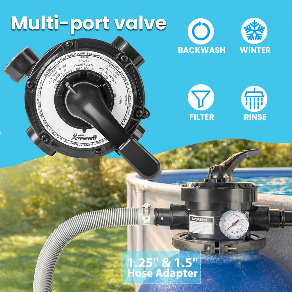 XtremepowerUS 13' Sand Filter Pool Pump 3/4HP, 2,400 GPH, GFCI Timer Plug Included, Multi-Port Valve, Above Ground Swimming Pool Set, Up to 10,000 Gallons, 1-1/4' NPT