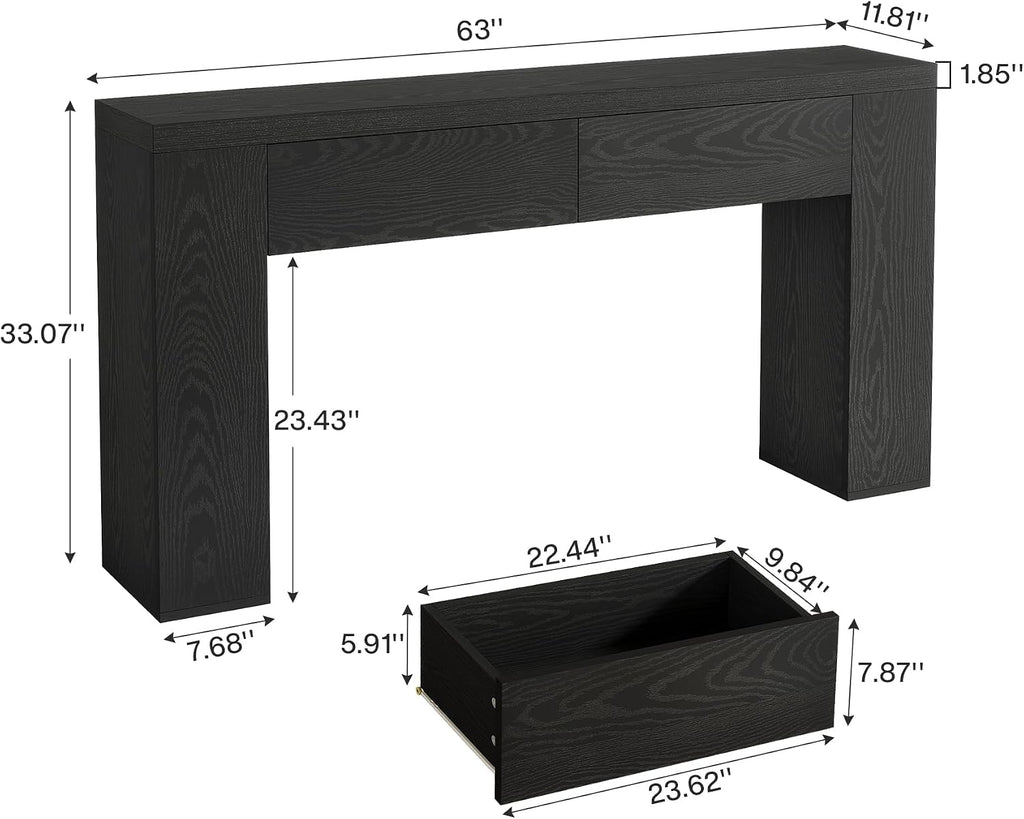 Tribesigns 63-Inch Wooden Foyer Table with with 2 Hidden Drawers, Farmhouse Console Table for Living Room, Hallway, Entrance, Easy Assembly (Black)