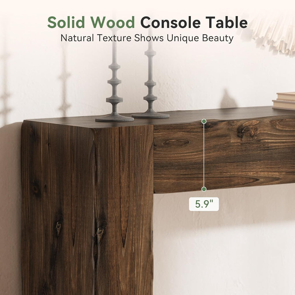 Solid Wood Console Table, 63-Inch Farmhouse Sofa Table Behind Couch for Entryway, Living Room, Foyer, Easy Assembly (Dark Brown)