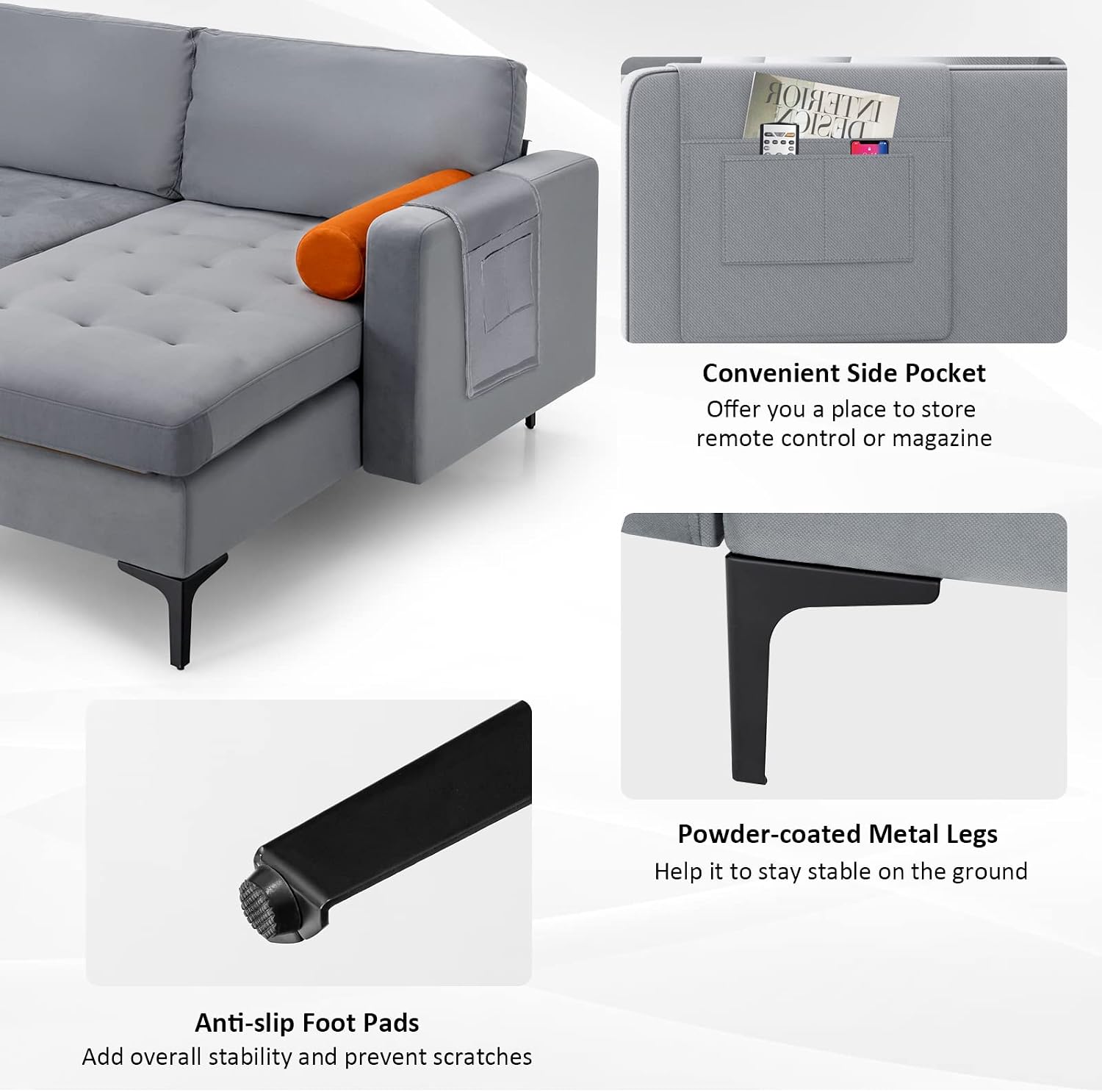 Giantex 97' Large Couch, 3 Seat Sectional Sofa Set, L-Shaped Modular Sleeper with Convertible Chaise Lounge, USB Ports, 3-Hole Socket, Storage Box, 2 Bolsters, Family Apartment Living Room