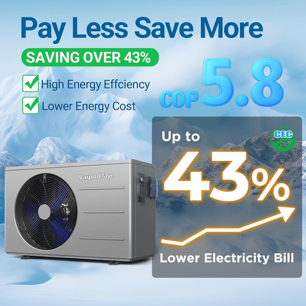 30000 BTU Swimming Pool Heat Pump Above Ground Pool Heater 8000 Gallon Heating or Cooling Electric Pool Heater for Inground Pool WiFi Control Schedule 120V