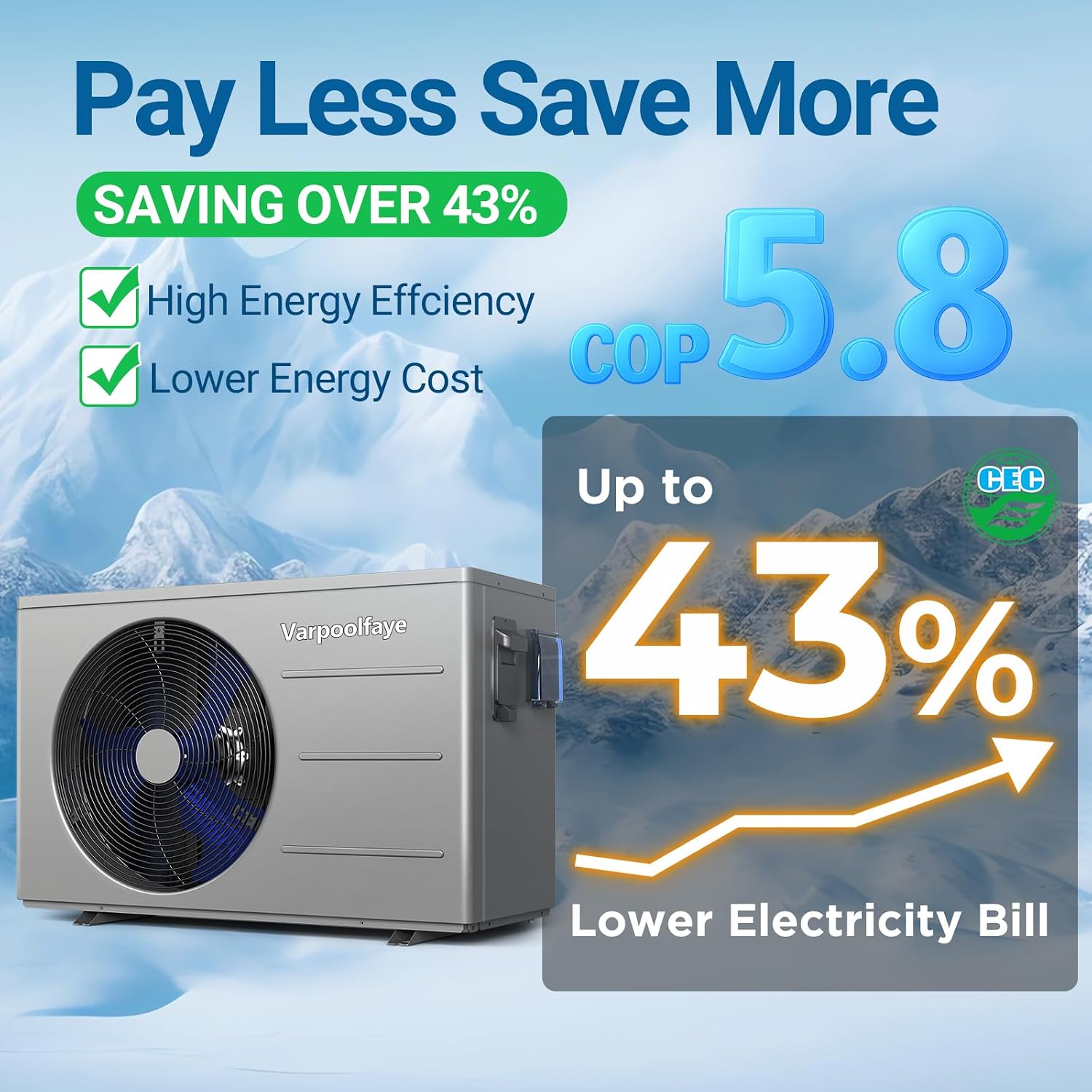 30000 BTU Swimming Pool Heat Pump Above Ground Pool Heater 8000 Gallon Heating or Cooling Electric Pool Heater for Inground Pool WiFi Control Schedule 120V