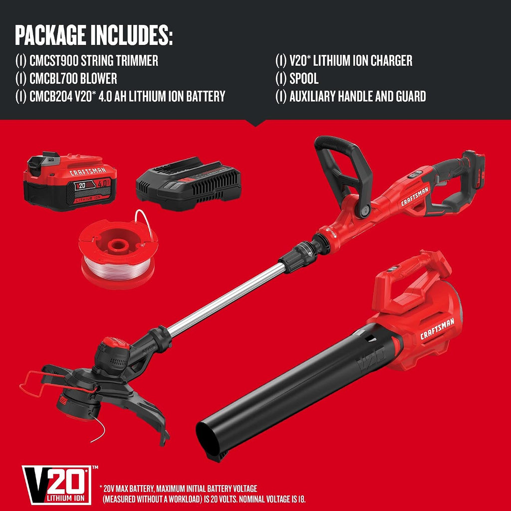 CRAFTSMAN 20V MAX WEEDWACKER String Trimmer and Leaf Blower Combo Kit, Battery and Charger Included (CMCK197M1)