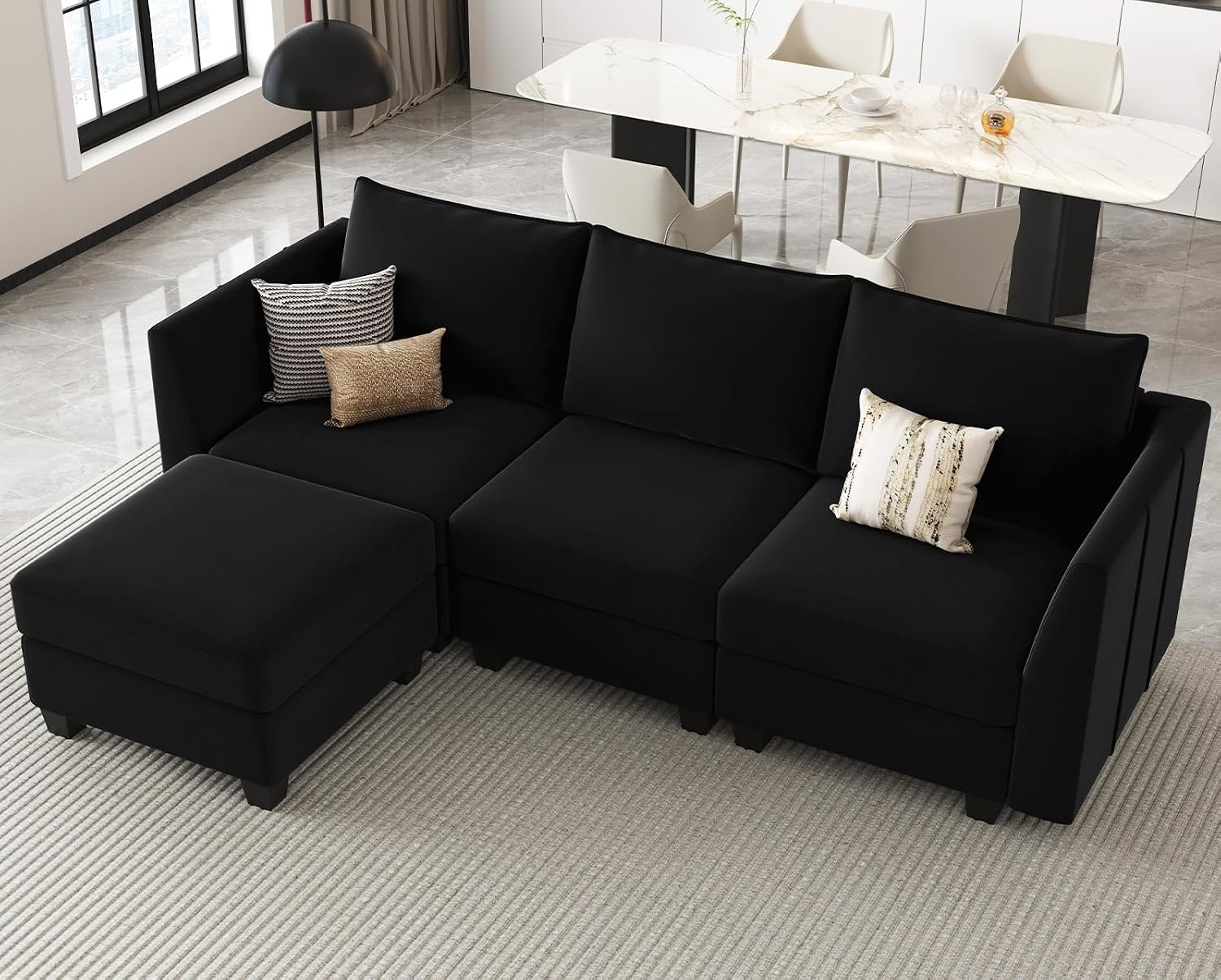 Belffin Convertible Sectional Sofa with Chaise Velvet L Shaped Sofa Couch Modular Sectional Sofa with Storage Black