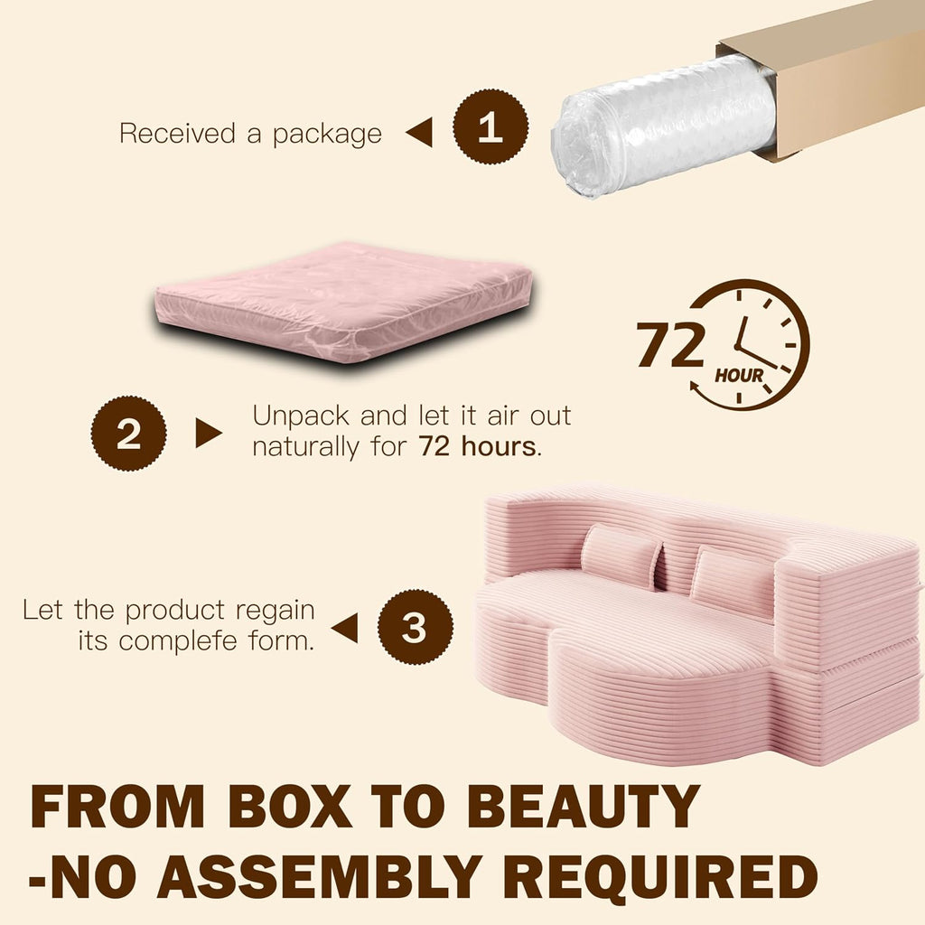 JOYBASE 78' Folding Sofa Bed, Convertible Twin Sleeper Sofa, Minimalist Boneless Cloud Couch for Living Room, Apartment, Bedroom (Baby-Pink Corduroy)