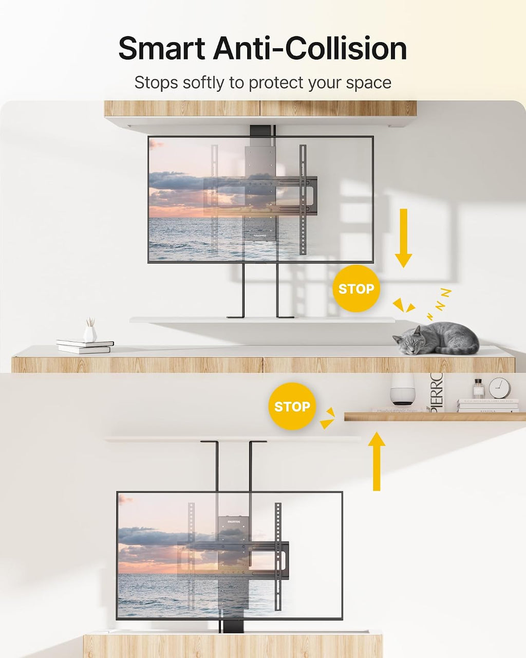 monTEK Motorized TV Lift for 32-48 inch TVs, Ceiling&Vertical TV Lift Mechanism with RF Remote, Smart Phone & Voice Control via WiFi, Up to 132lbs, 4X Load Tested, Max VESA 400 * 400