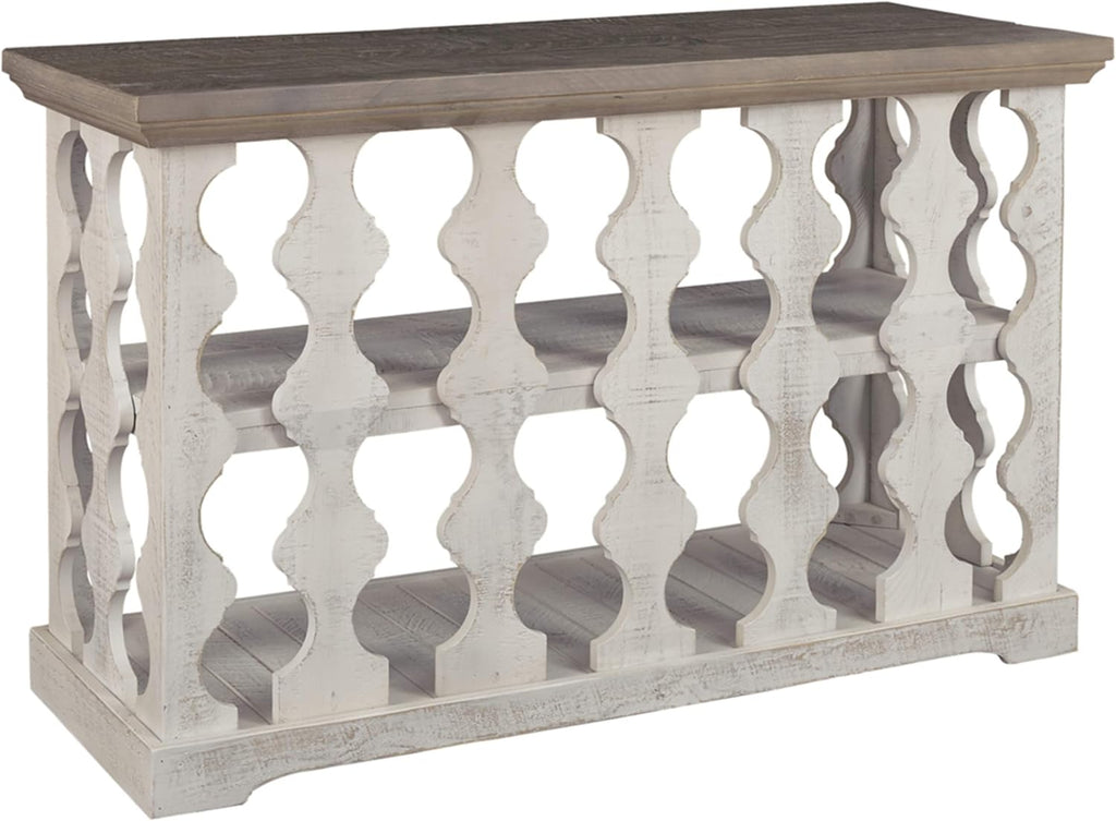 Signature Design by Ashley Havalance Farmhouse Console Sofa Table, Fixed Shelf, Pine Wood, 45.5' W x 17.25' D x 27.88' H, Distressed Finish, Gray & White