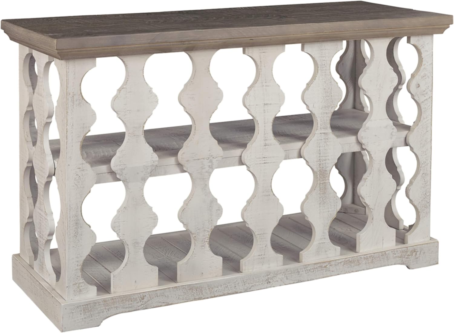 Signature Design by Ashley Havalance Farmhouse Console Sofa Table, Fixed Shelf, Pine Wood, 45.5' W x 17.25' D x 27.88' H, Distressed Finish, Gray & White