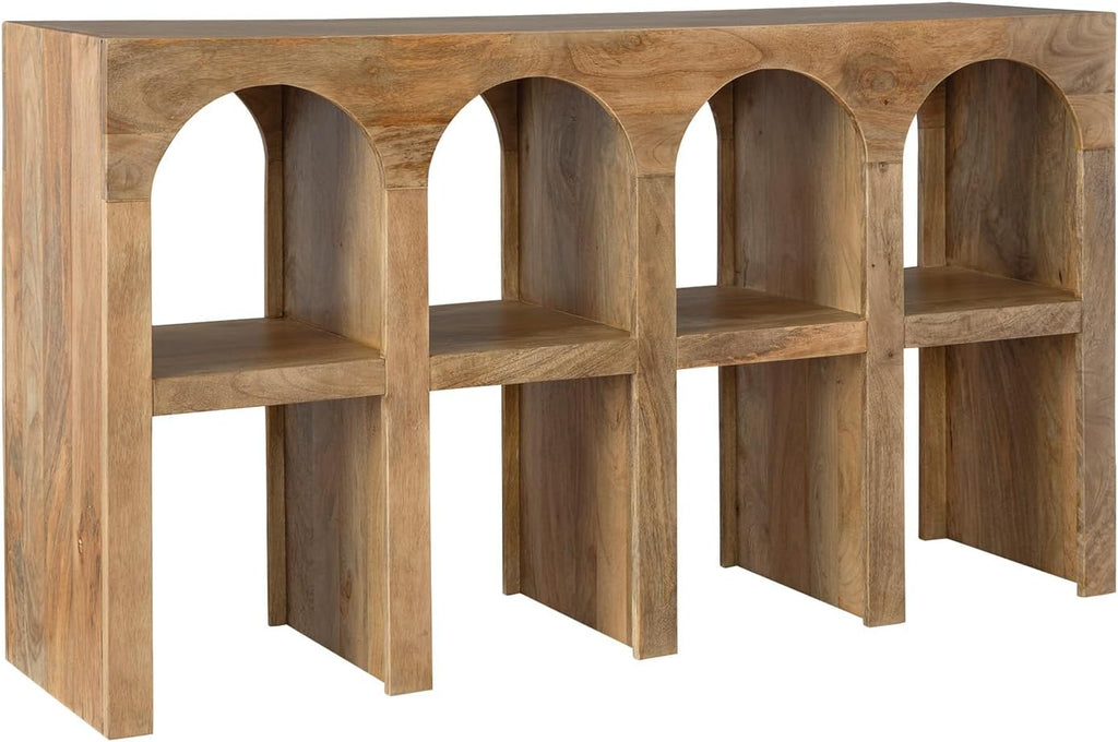 Signature Design by Ashley Luzmanacy Casual Solid Mango Wood Console Sofa Table with Shelf, Light Brown