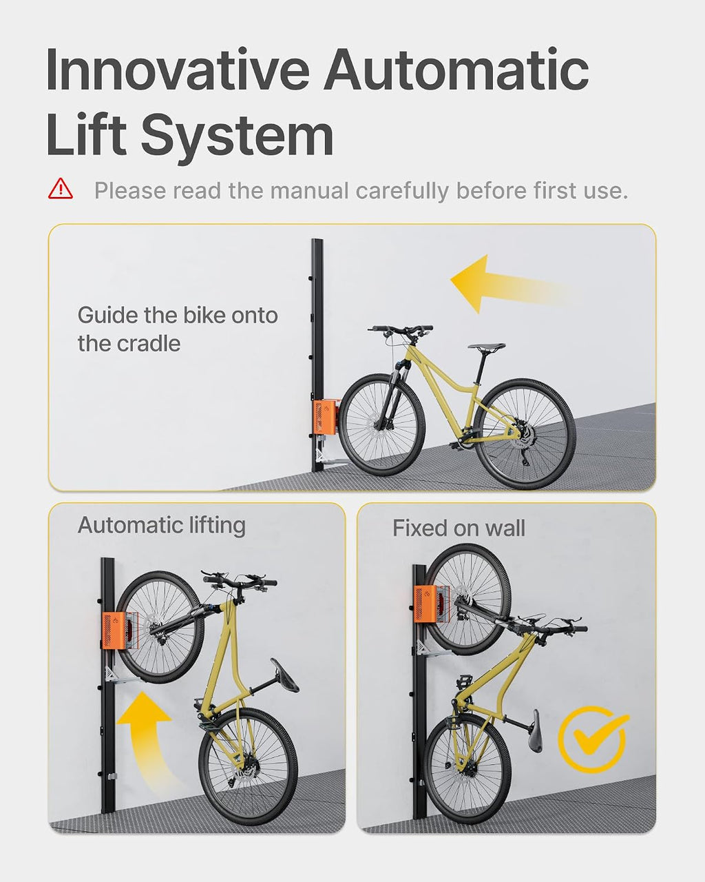 monTEK Automatic Lift Bike Rack – Fits 24-29' Tires, Heavy-Duty Vertical Wall Rack for Bicycles (Up to 71 lbs) - Effortless Lifting, Easy Install - Space-Saving Storage for Garage, Shed, BO