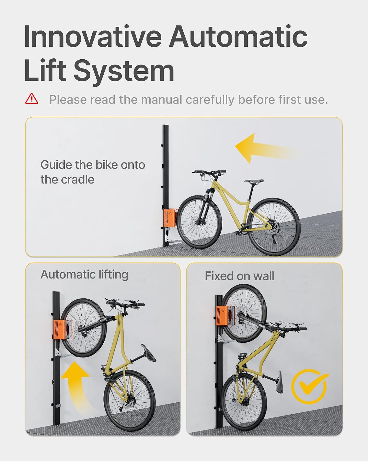 monTEK Automatic Lift Bike Rack – Fits 24-29' Tires, Heavy-Duty Vertical Wall Rack for Bicycles (Up to 71 lbs) - Effortless Lifting, Easy Install - Space-Saving Storage for Garage, Shed, BO