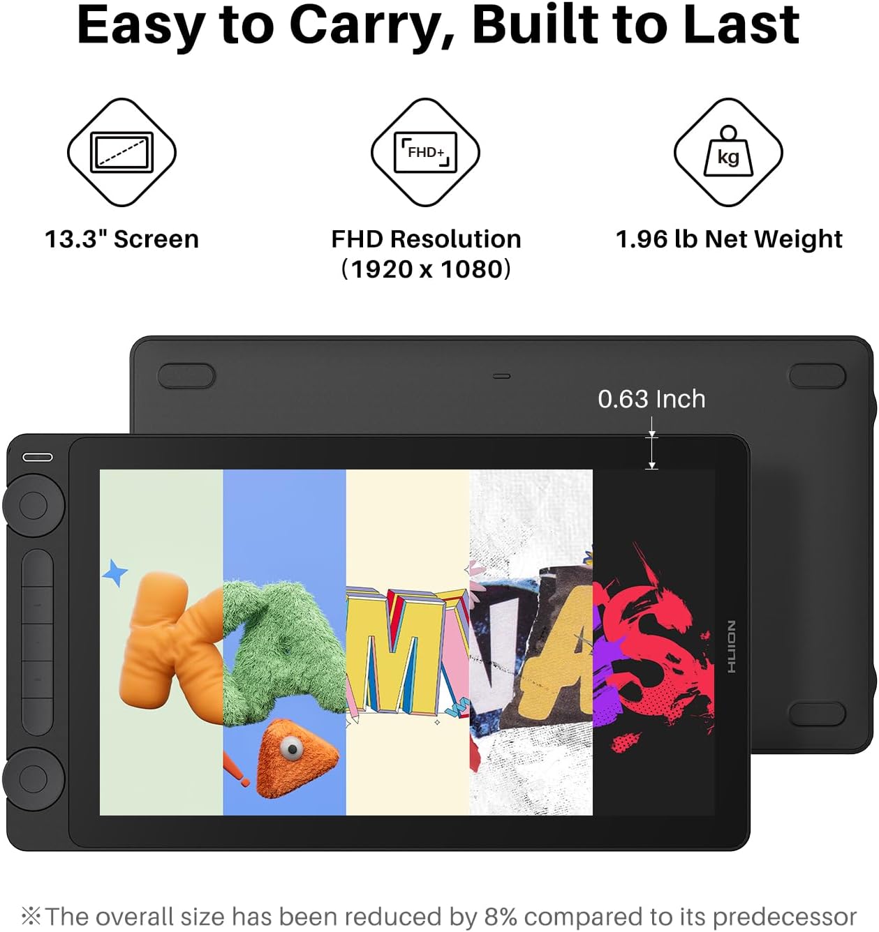 HUION Kamvas 13 (Gen 3) Drawing Tablet with Screen, 13.3-inch Full-Laminated Art Tablet with Anti-Sparkle Canvas Glass, 99% sRGB, PenTech 4.0, 16384 Pen Pressure, Dual Dials for Digital Art, Black