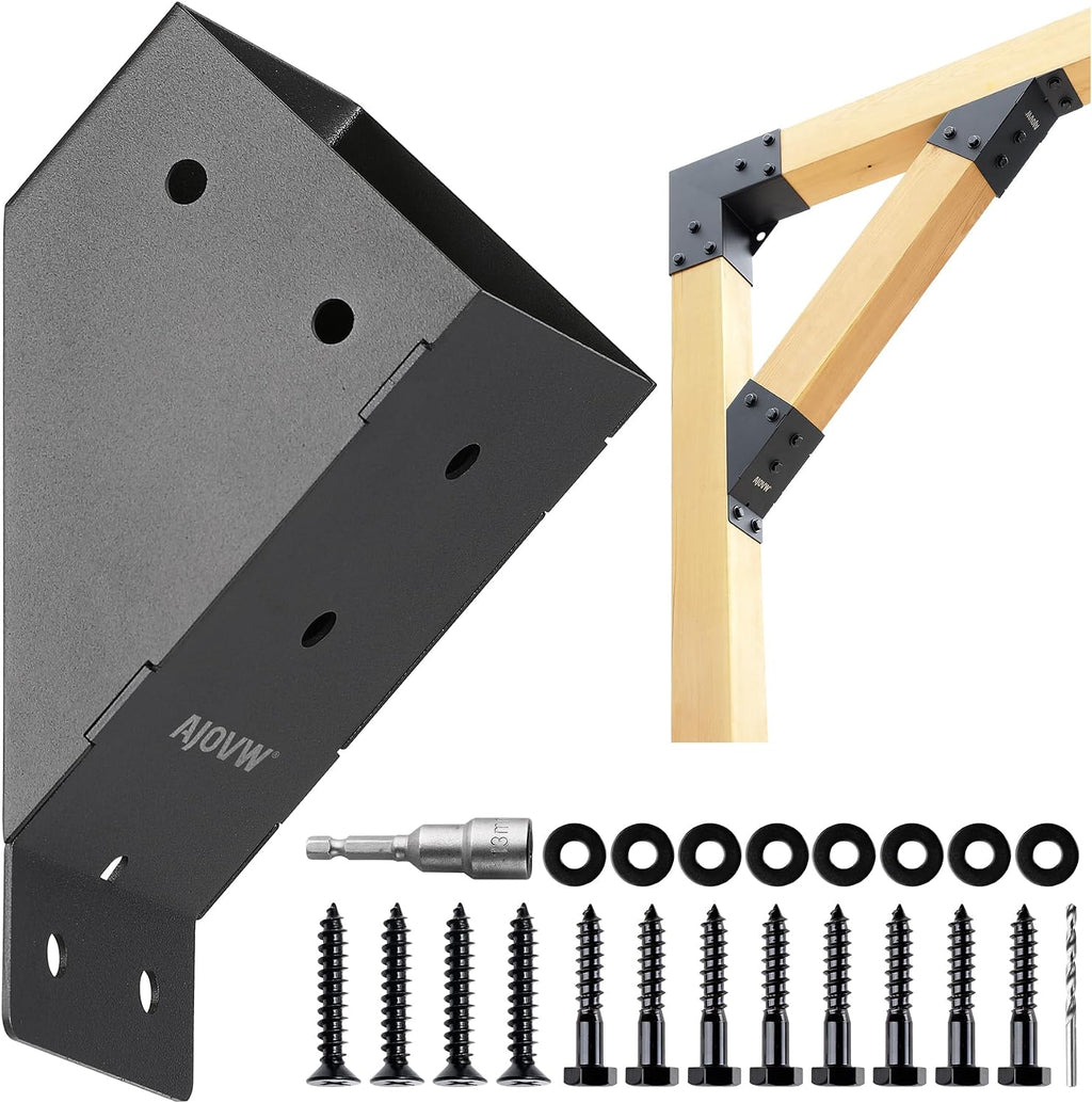 AJOVW-8-Piece 4x4 Pergola Diagonal Brace Angle Plate, Stainless Steel 45 Degree Angle Support Bracket, for Gazebos, Garages, Patios, Sheds, Gardens, and Other Applications.(Actual Size: 3.5' × 3.5' )